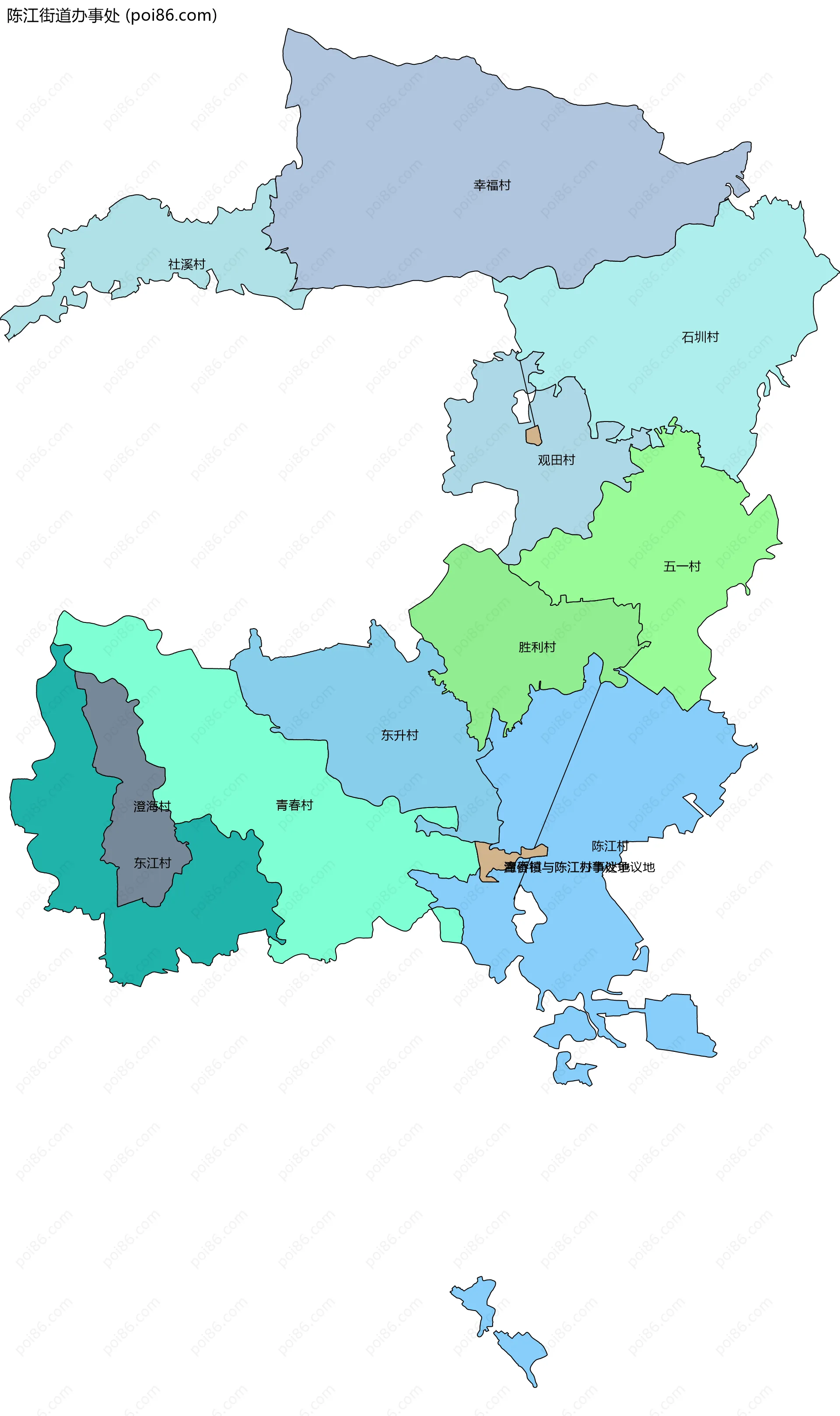陈江街道办事处边界地图(五级行政区划)