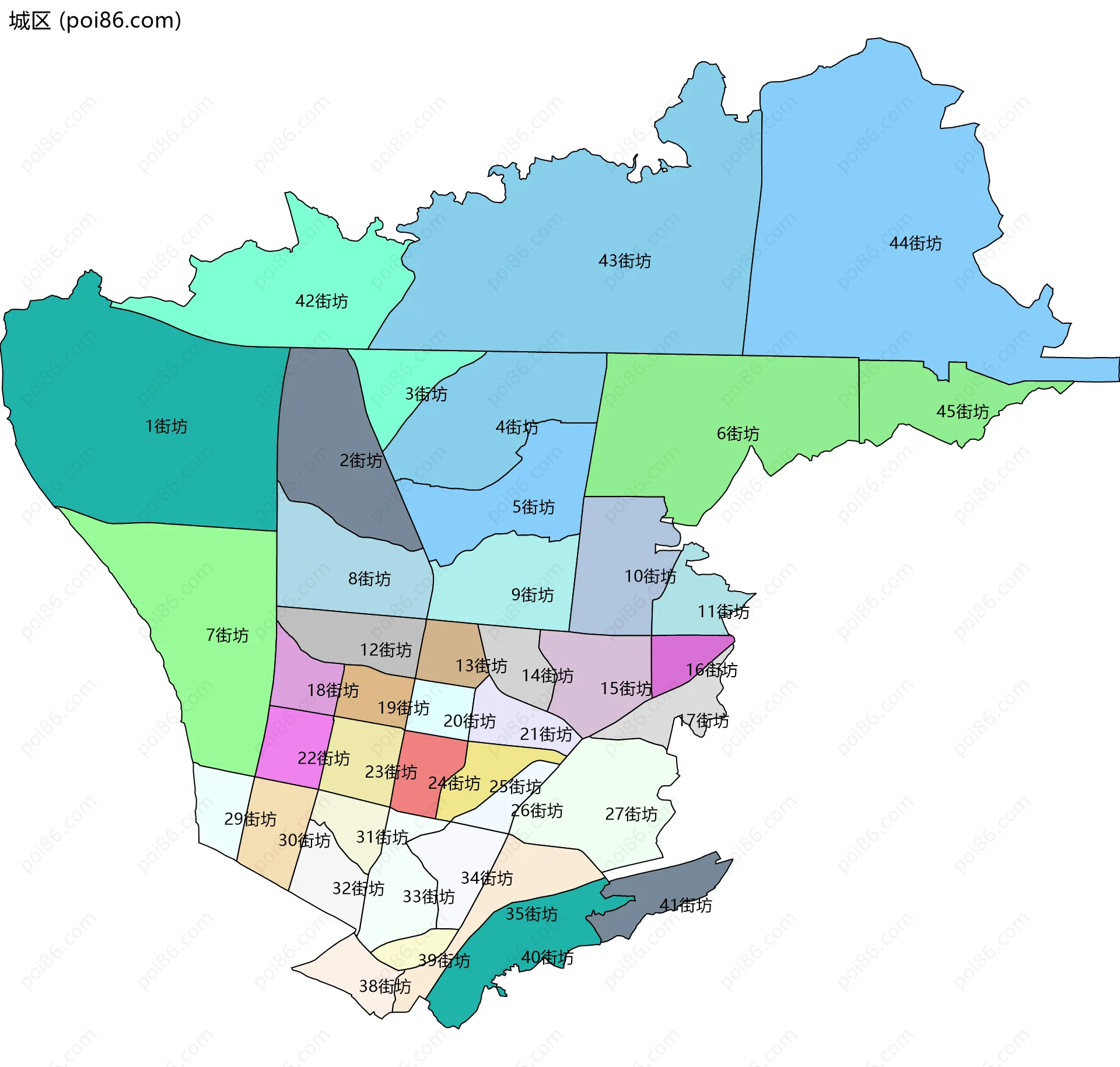 城区边界地图(五级行政区划)