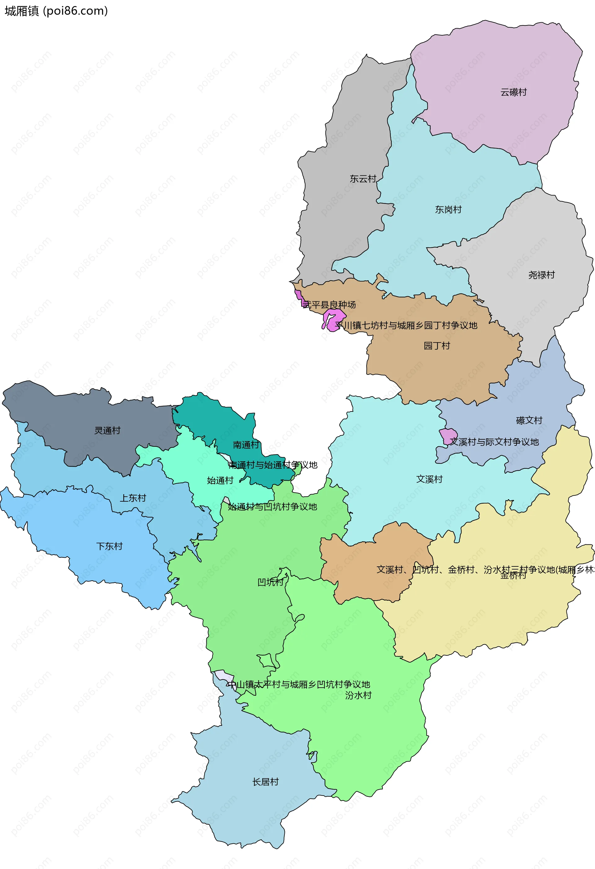 城厢镇边界地图(五级行政区划)