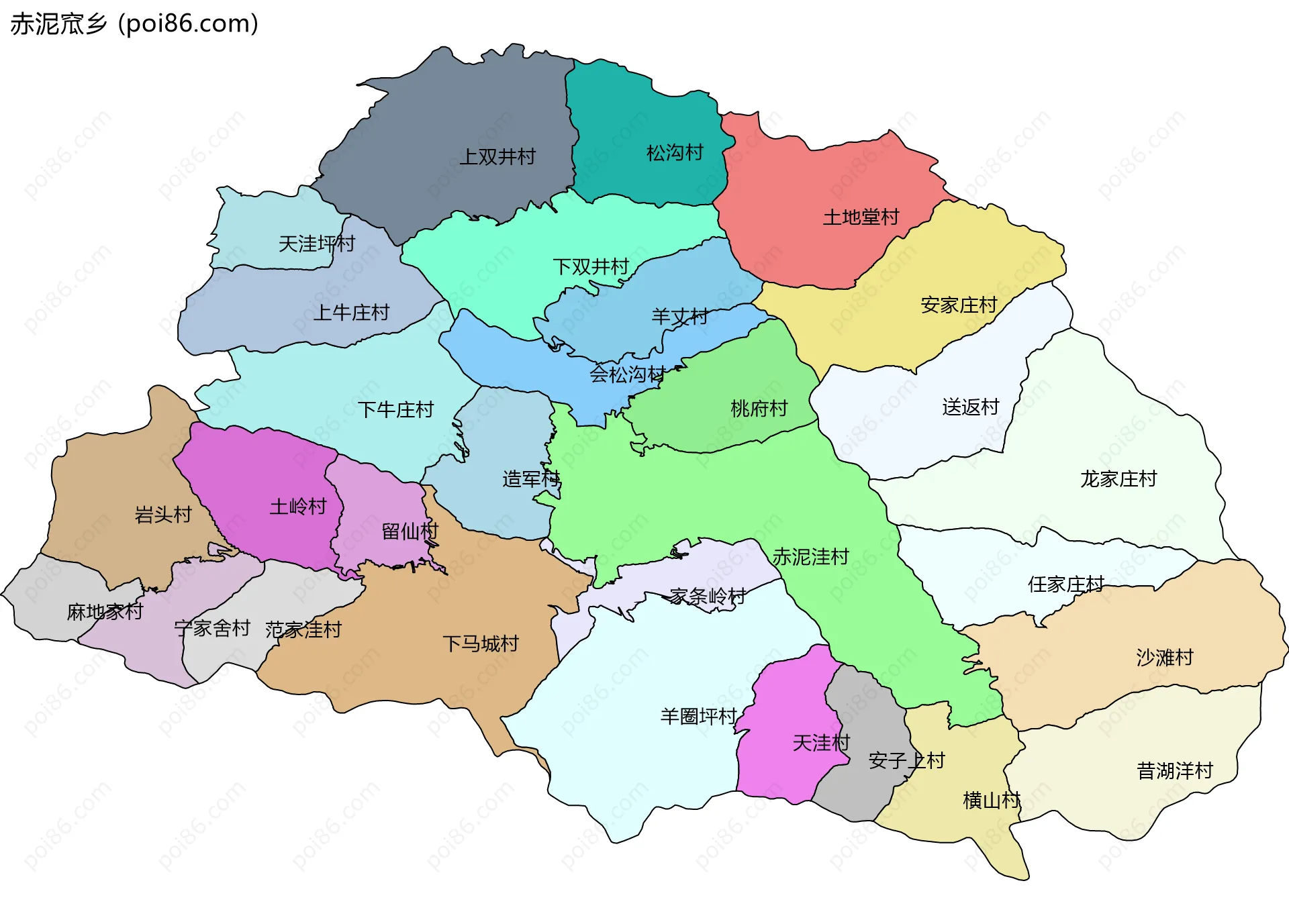 赤泥窊乡边界地图(五级行政区划)