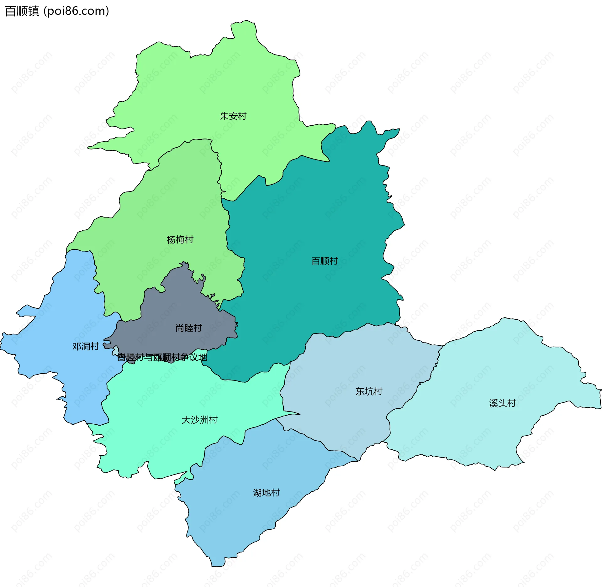 百顺镇边界地图(五级行政区划)
