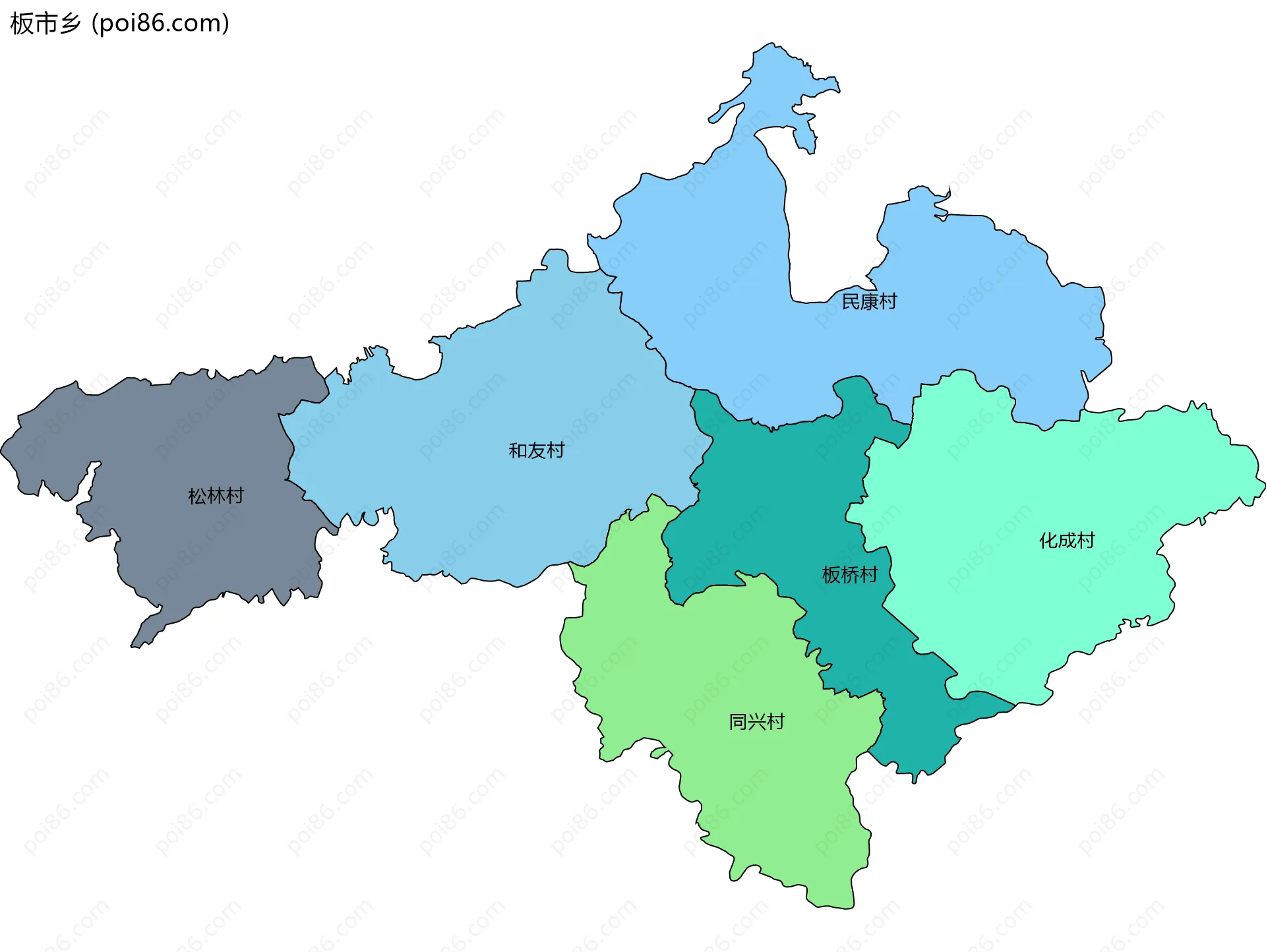 板市乡边界地图(五级行政区划)