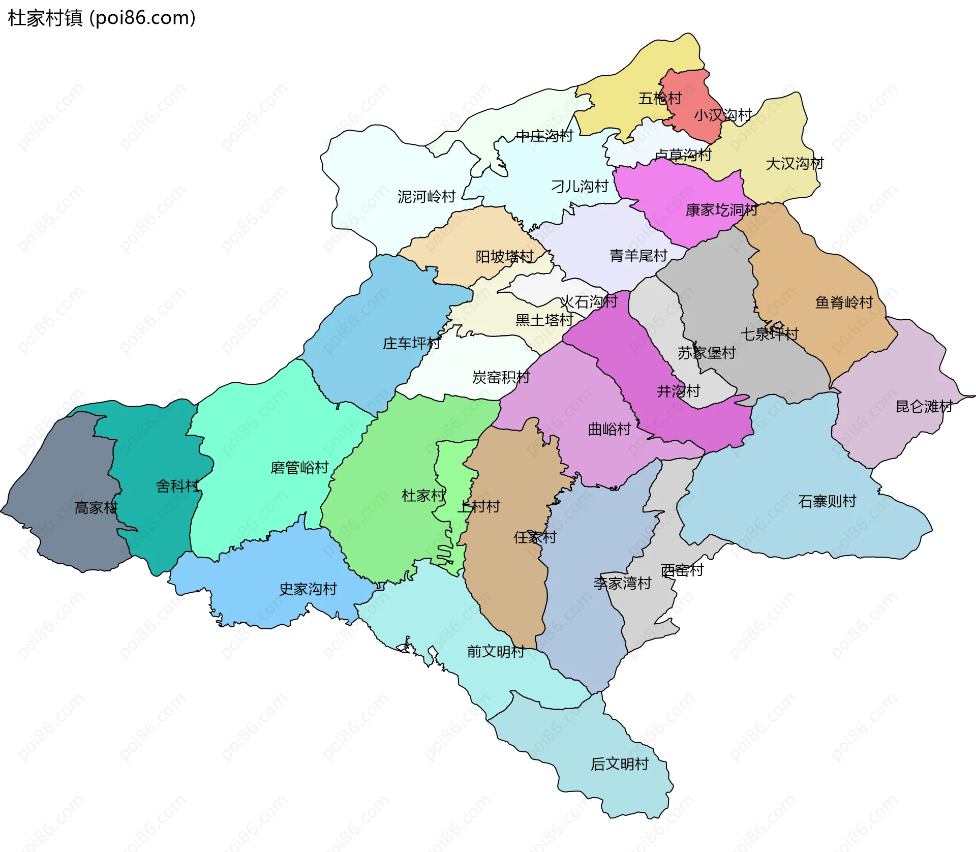 杜家村镇边界地图(五级行政区划)