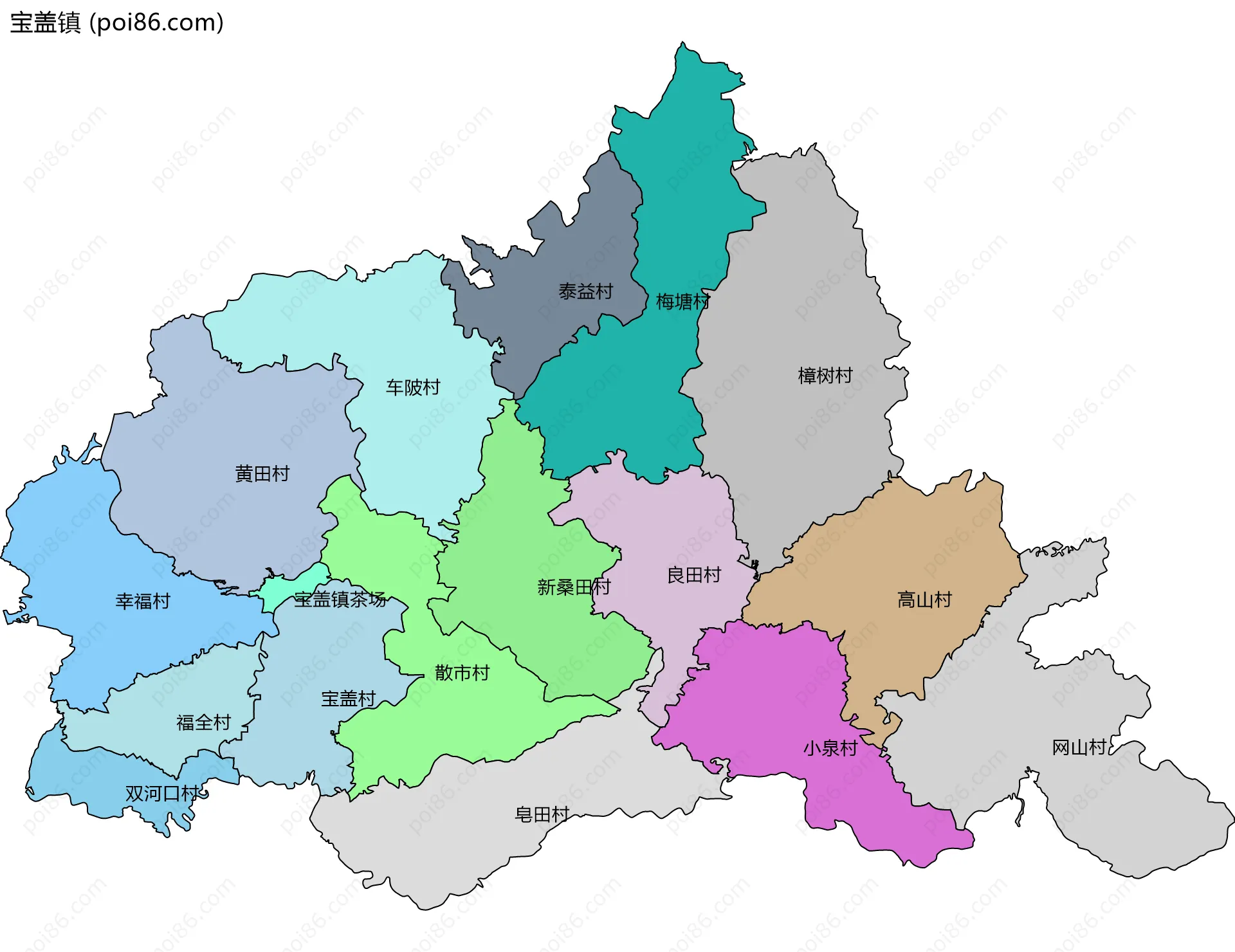 宝盖镇边界地图(五级行政区划)