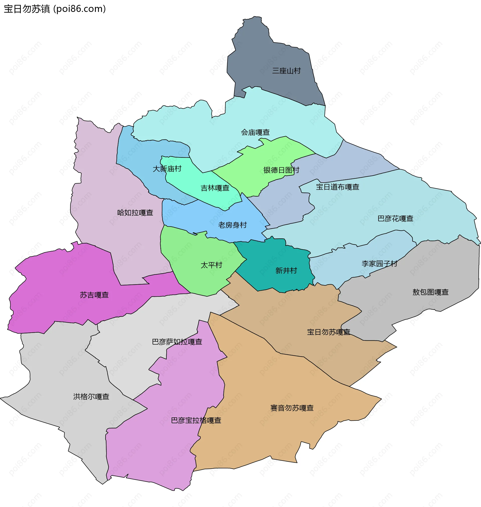 宝日勿苏镇边界地图(五级行政区划)