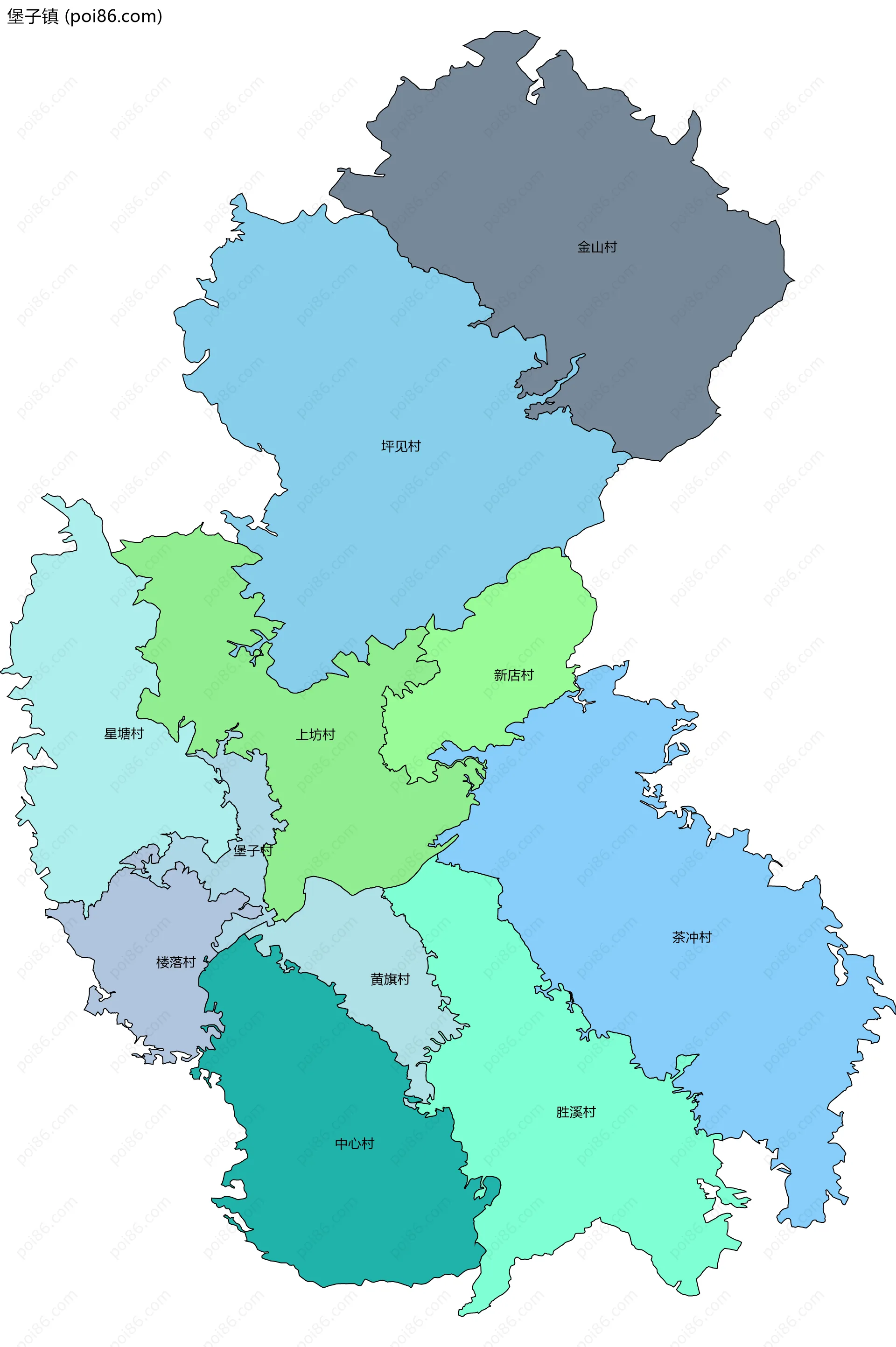 堡子镇边界地图(五级行政区划)