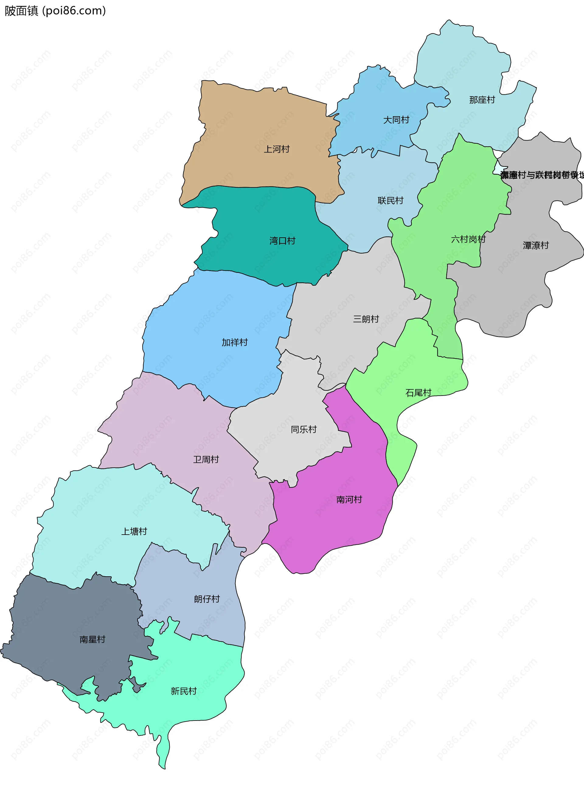 陂面镇边界地图(五级行政区划)