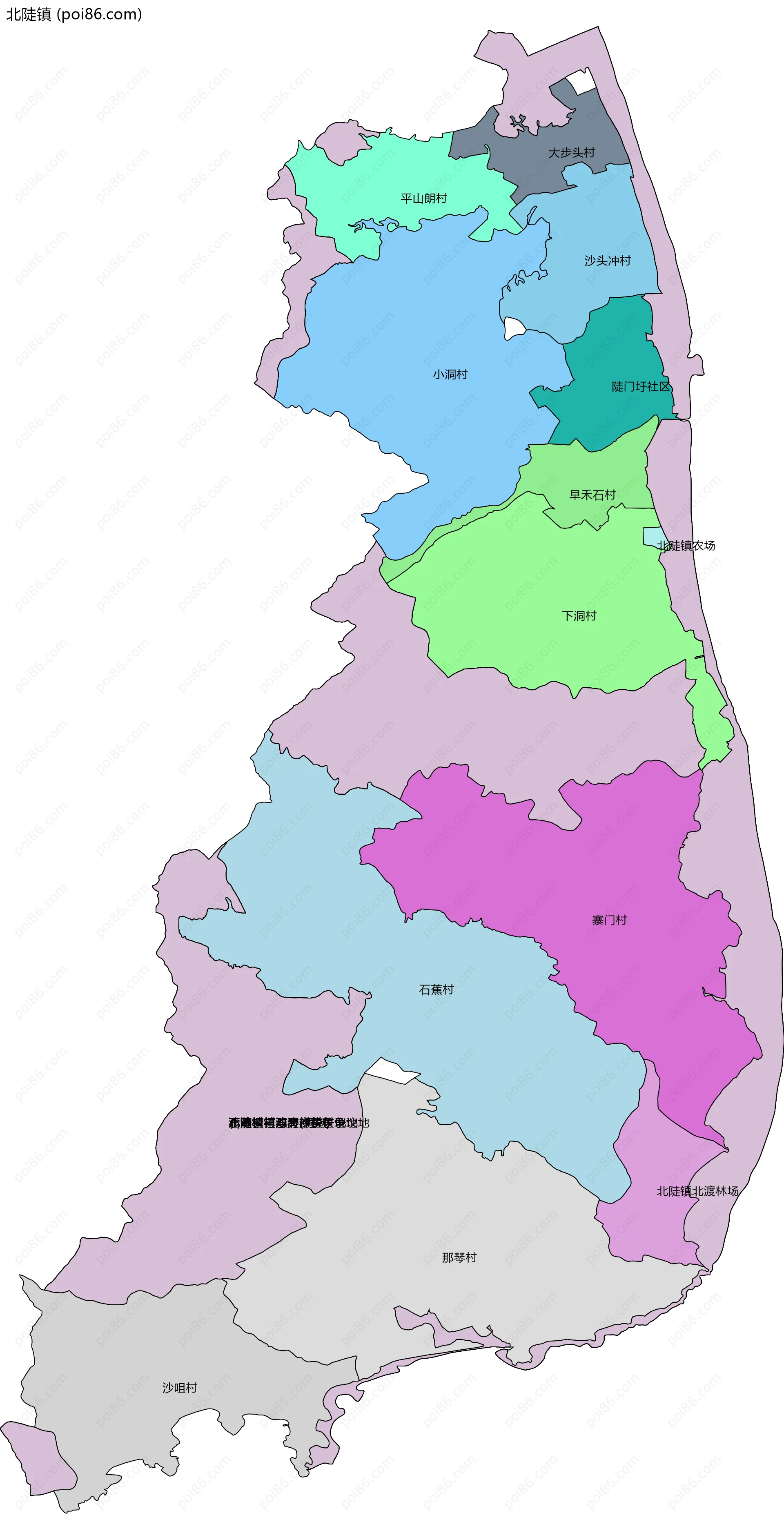 北陡镇边界地图(五级行政区划)