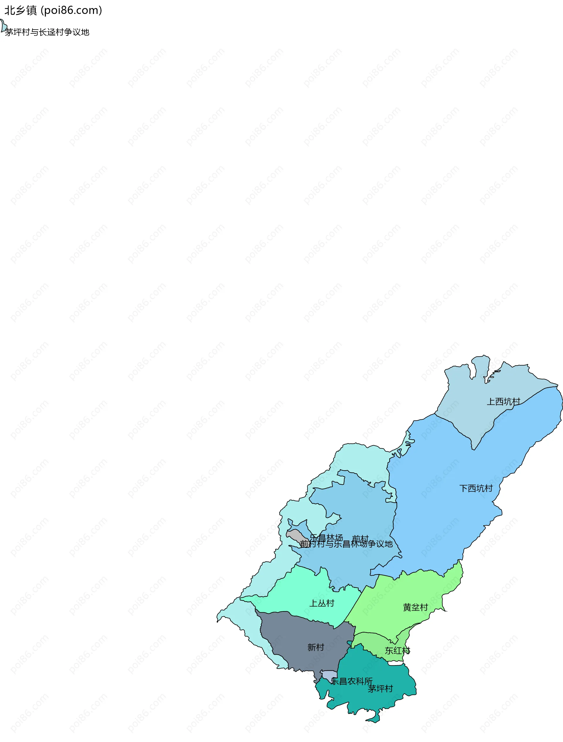 北乡镇边界地图(五级行政区划)