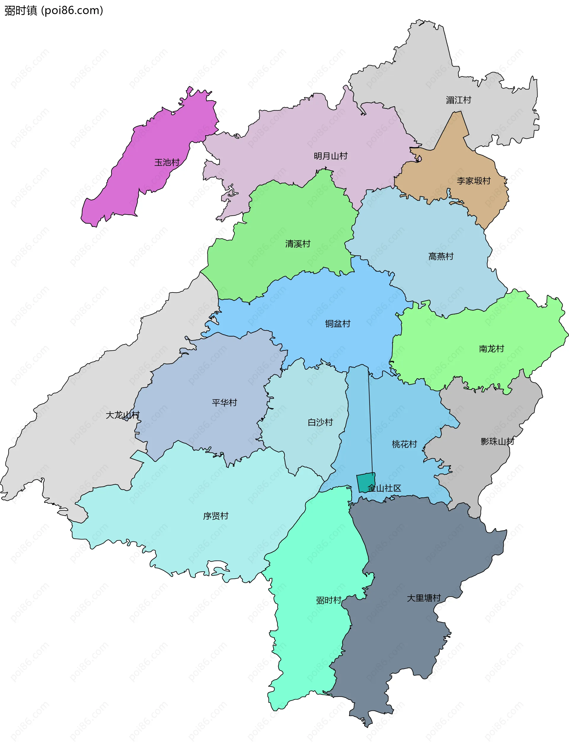 弼时镇边界地图(五级行政区划)