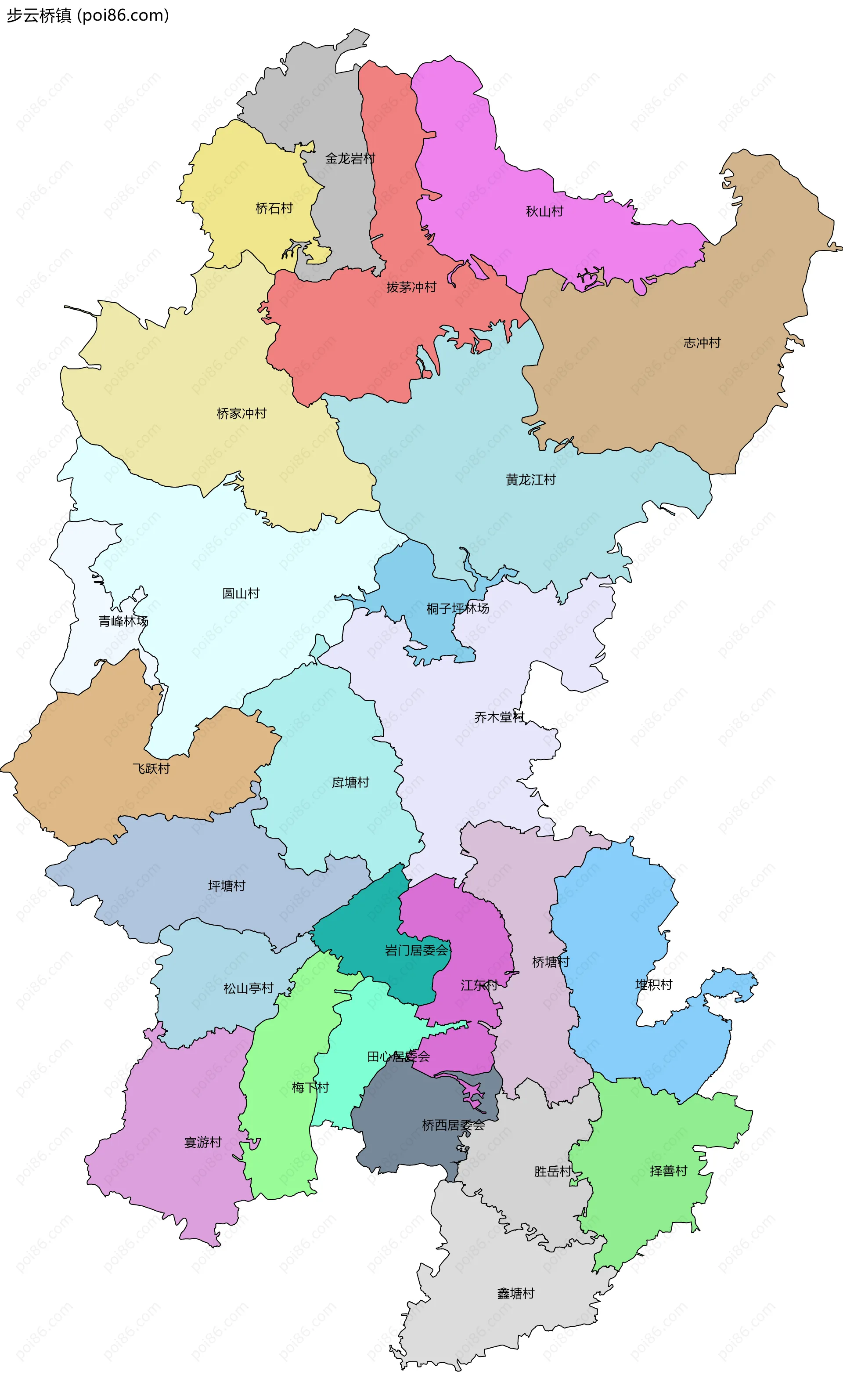 步云桥镇边界地图(五级行政区划)