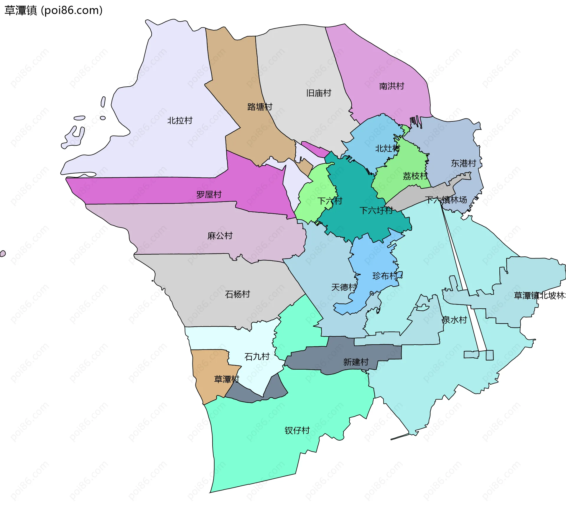 草潭镇边界地图(五级行政区划)