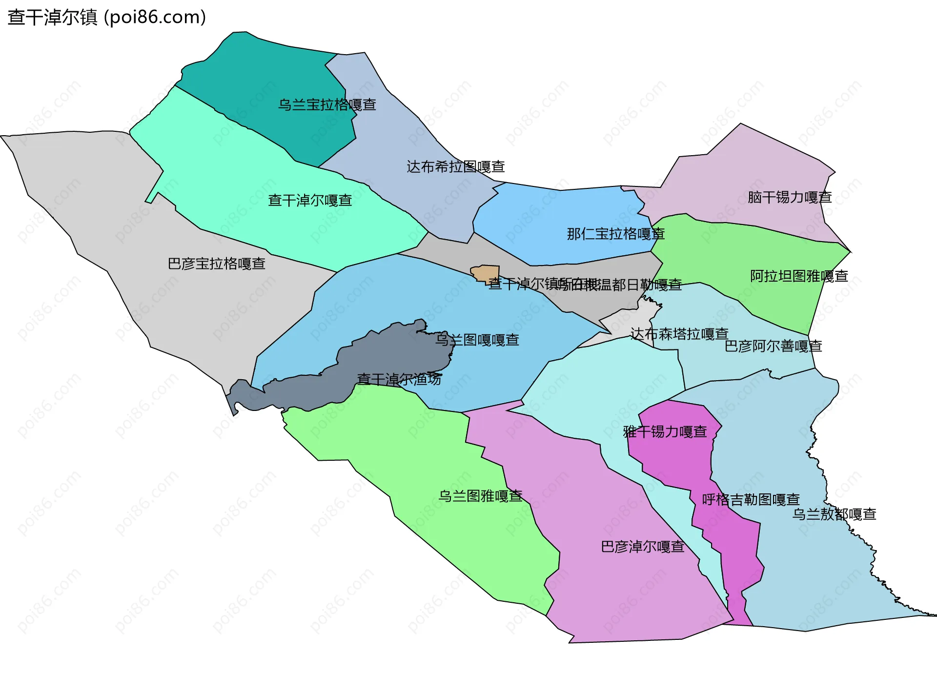 查干淖尔镇边界地图(五级行政区划)