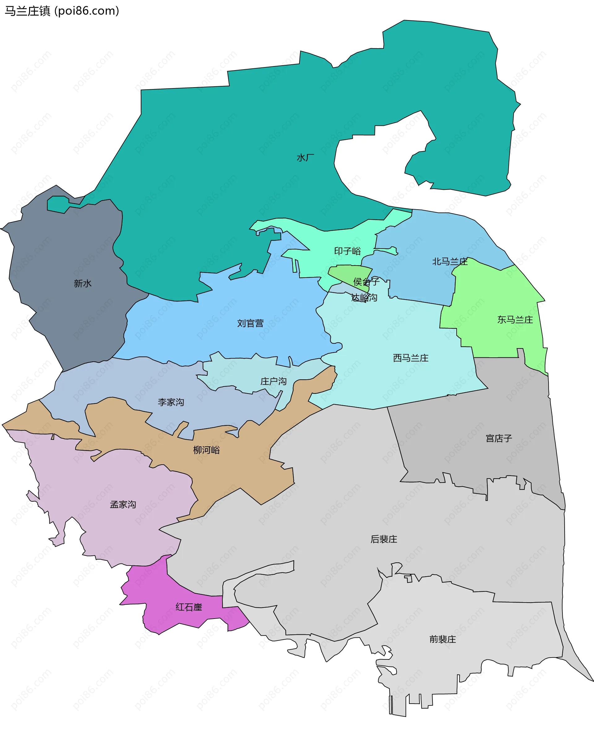 马兰庄镇边界地图(五级行政区划)