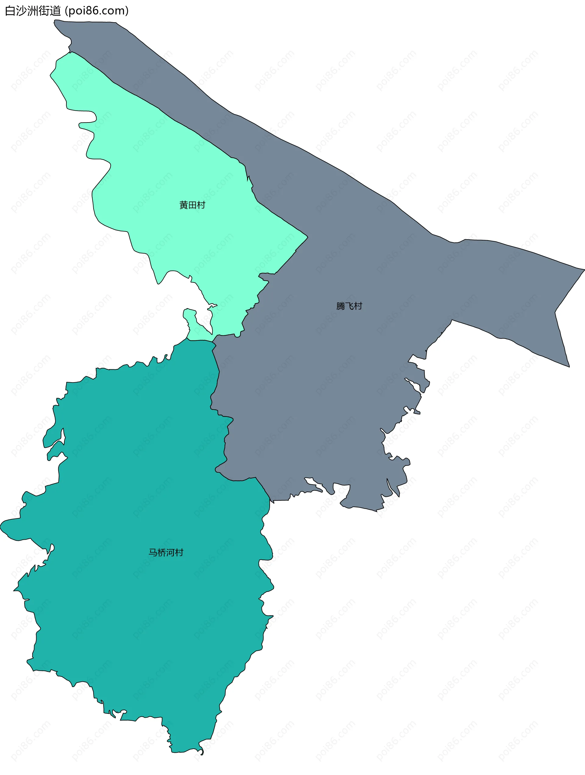 白沙洲街道边界地图(五级行政区划)