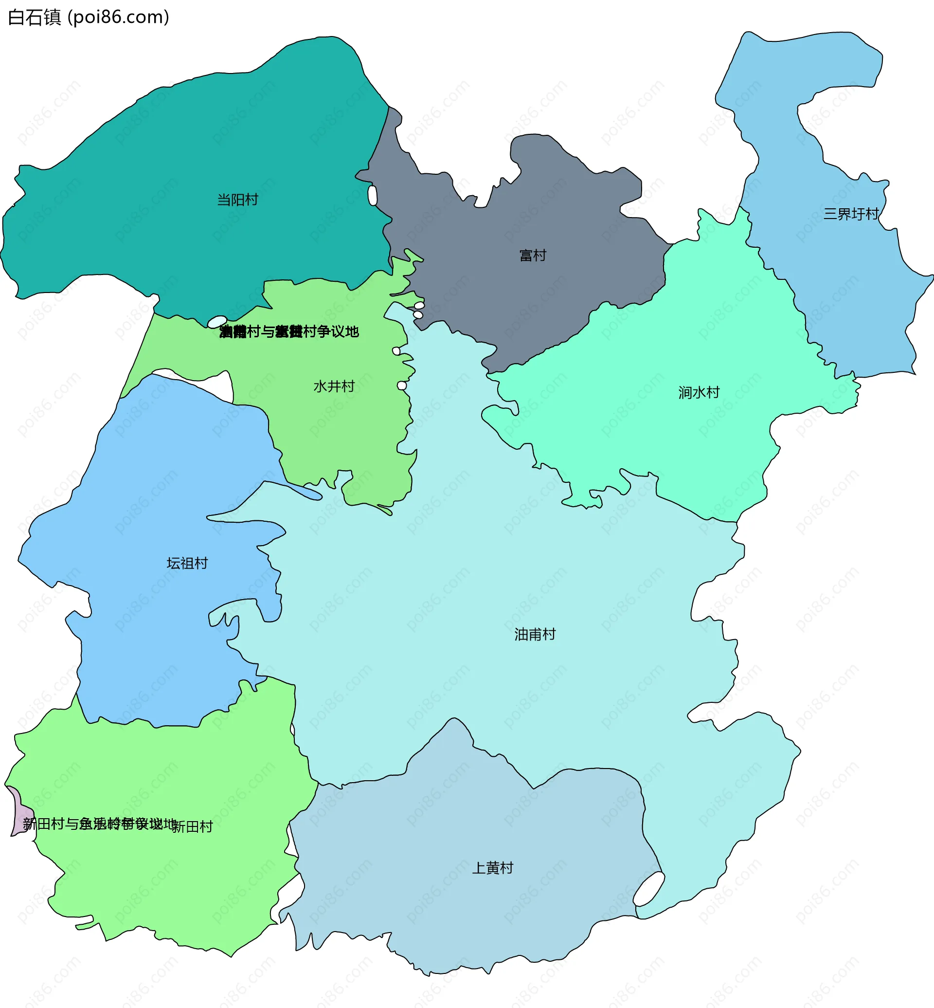 白石镇边界地图(五级行政区划)