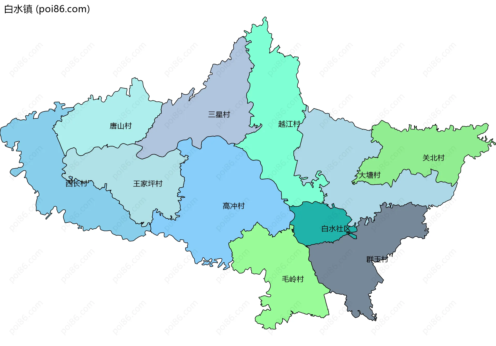 白水镇边界地图(五级行政区划)