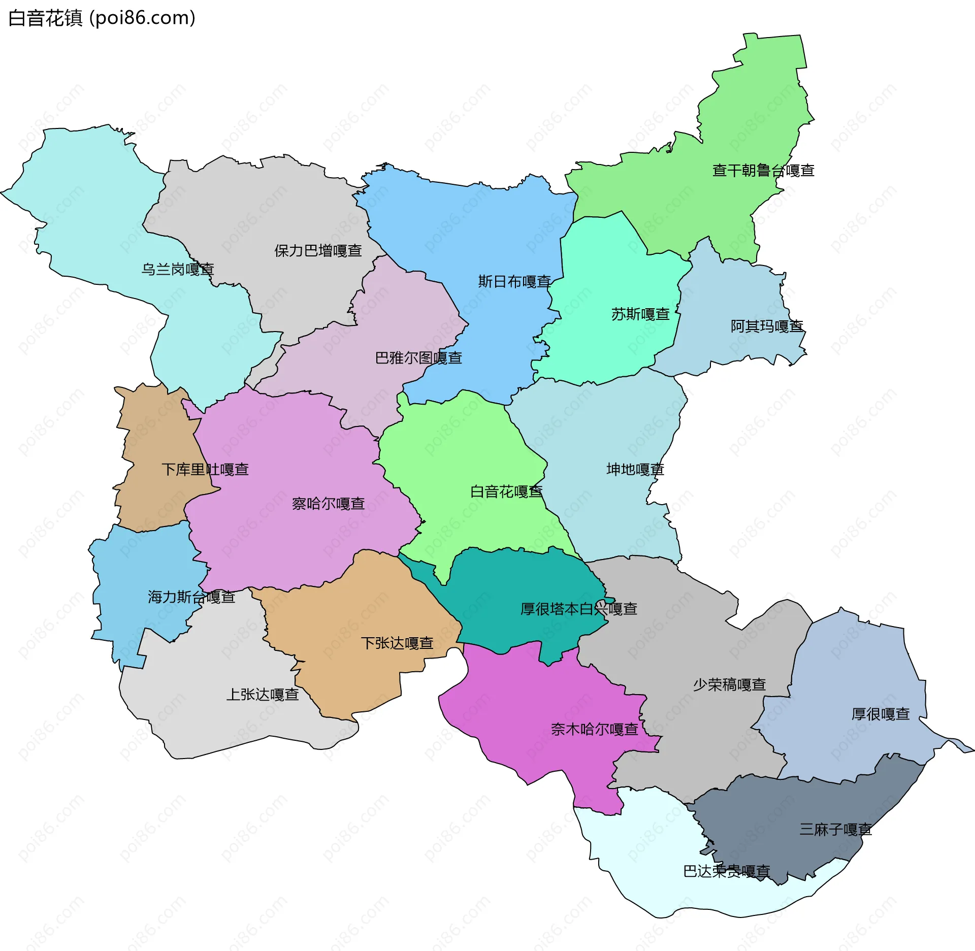 白音花镇边界地图(五级行政区划)