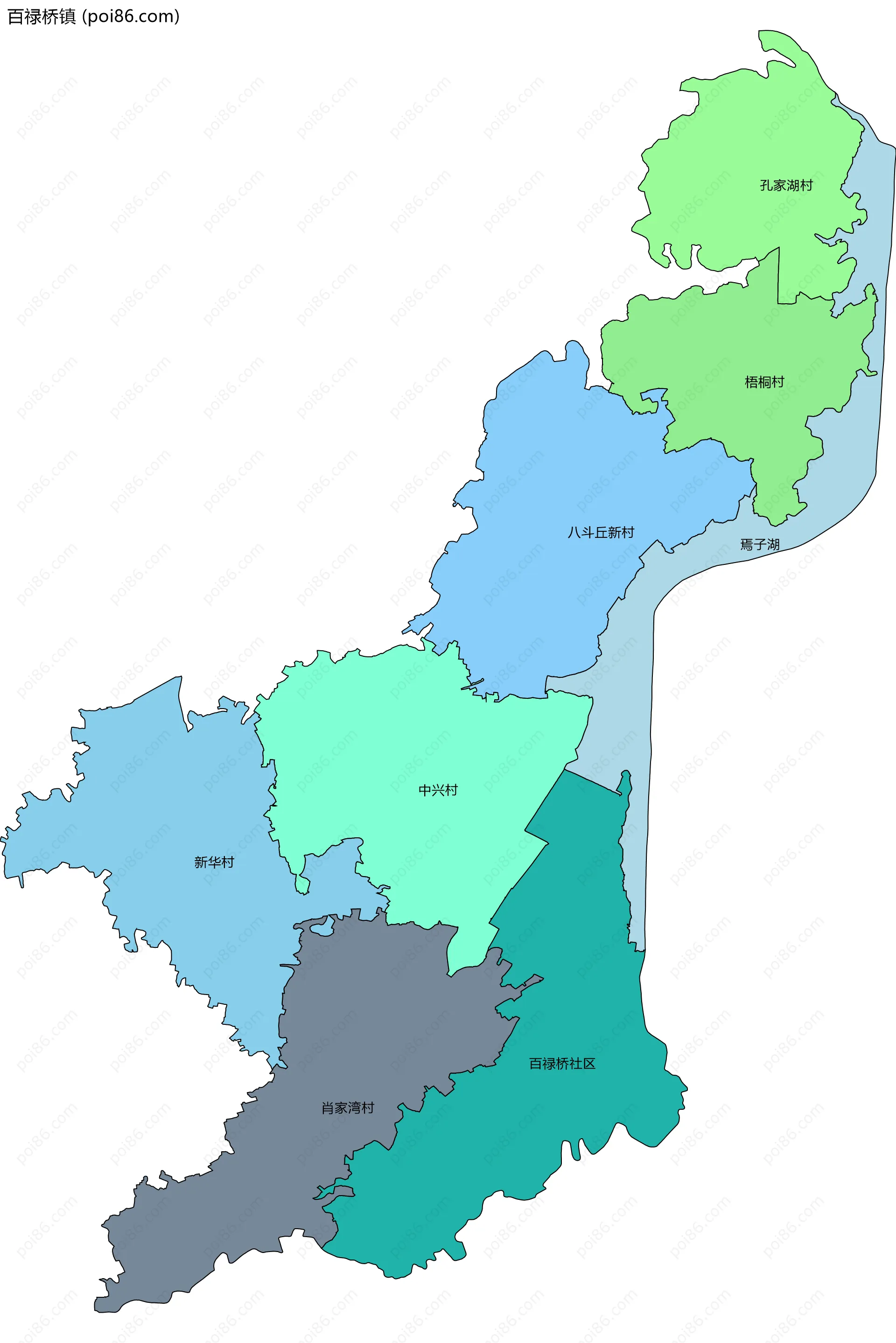 百禄桥镇边界地图(五级行政区划)