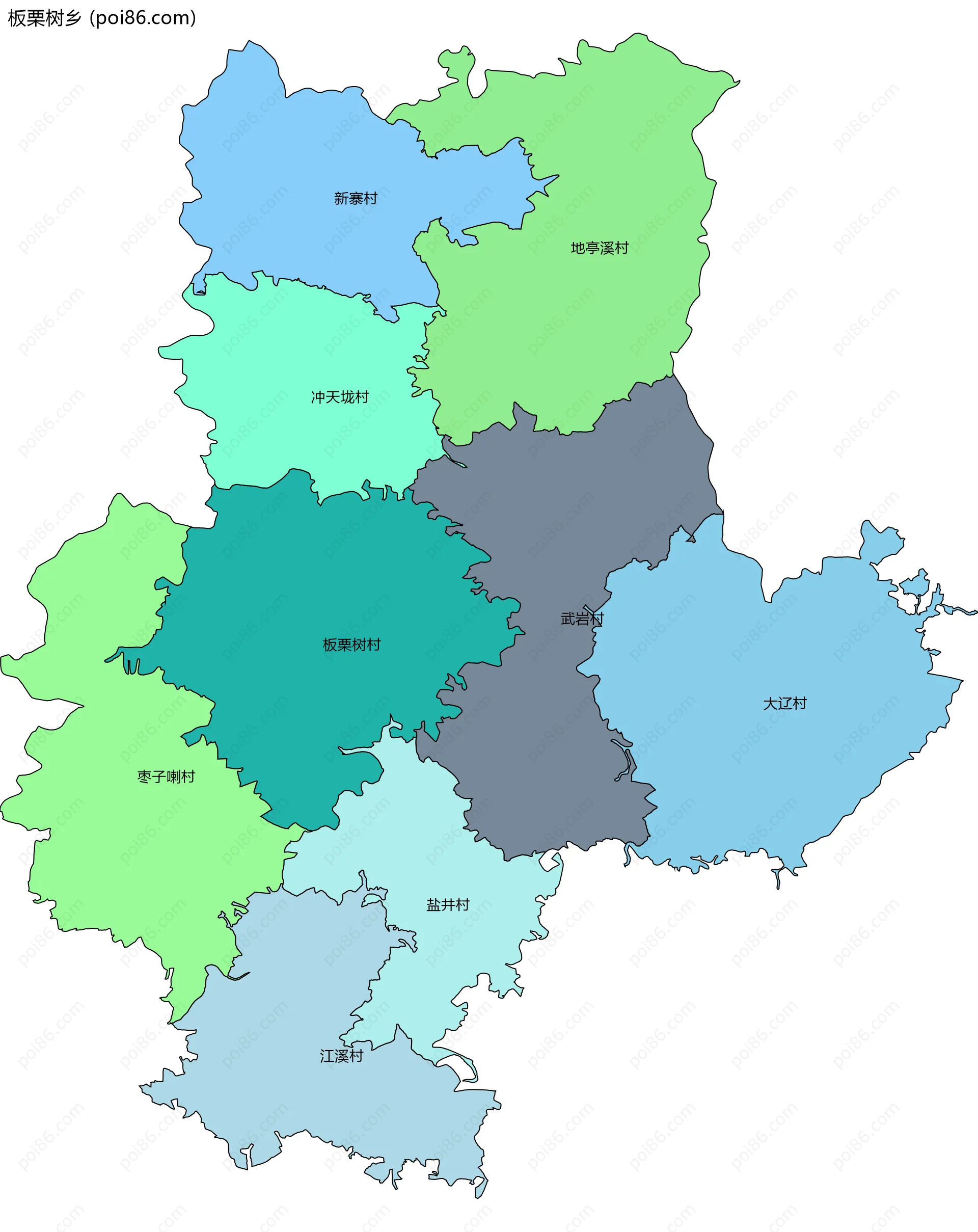 板栗树乡边界地图(五级行政区划)