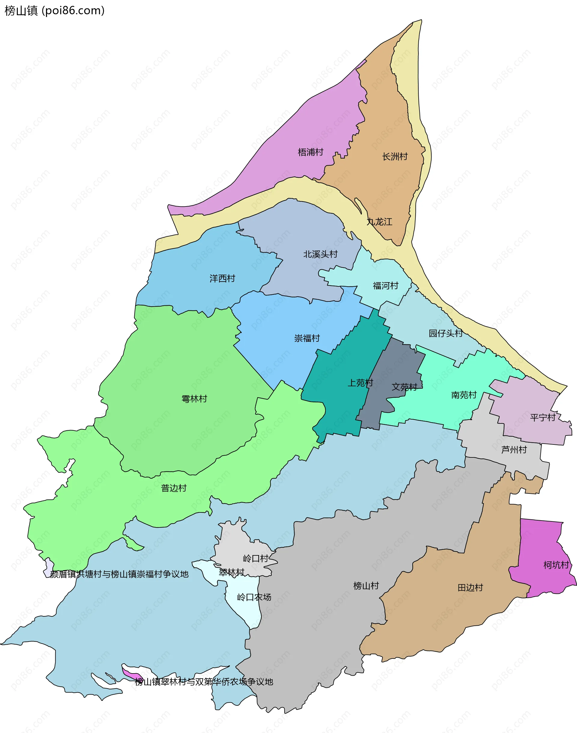 榜山镇边界地图(五级行政区划)