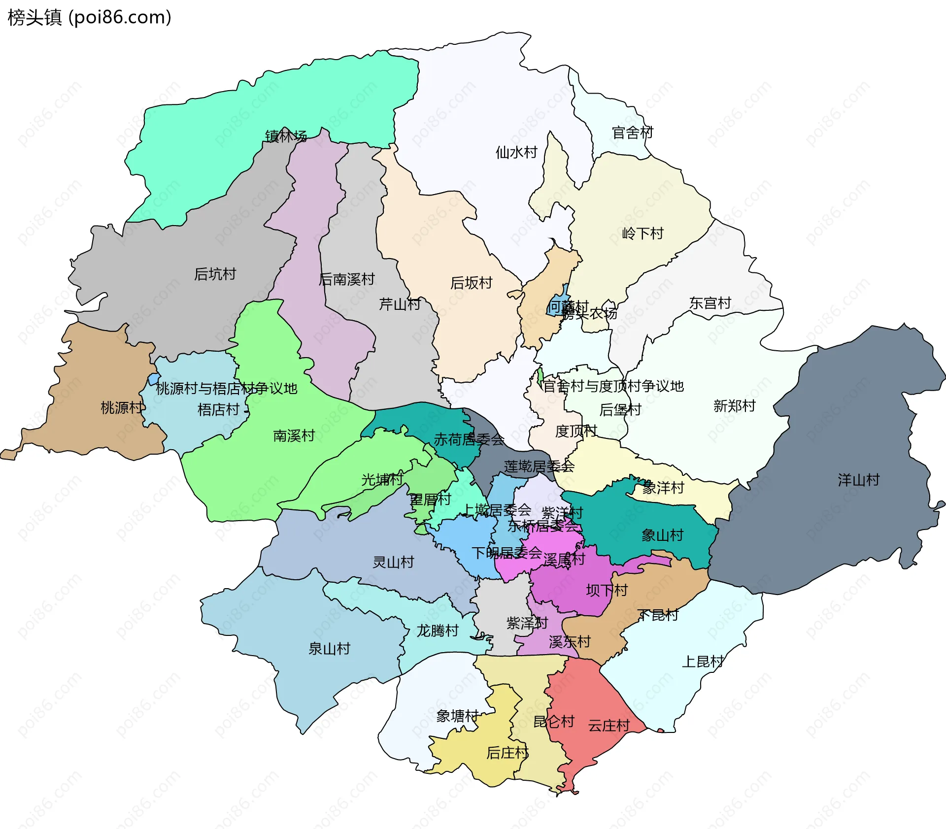 榜头镇边界地图(五级行政区划)