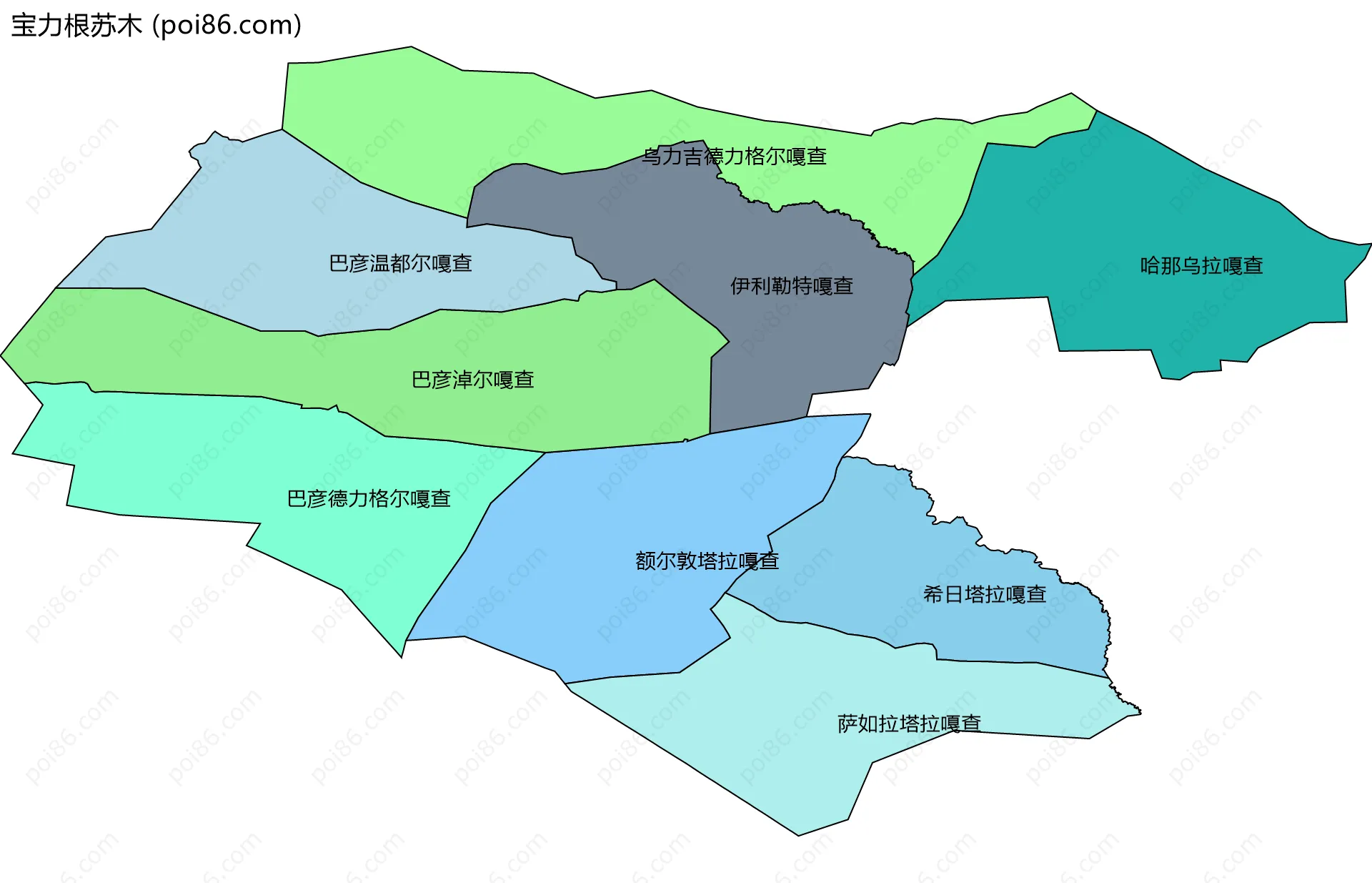 宝力根苏木边界地图(五级行政区划)