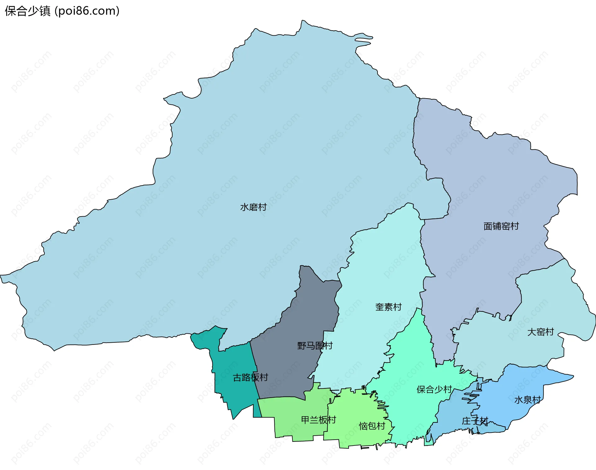 保合少镇边界地图(五级行政区划)