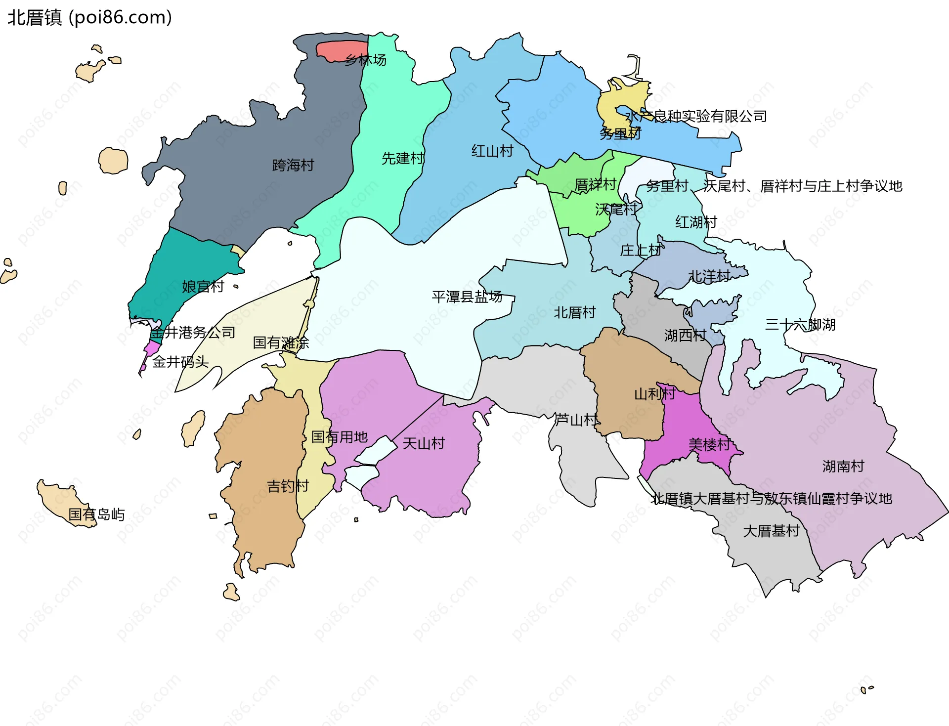 北厝镇边界地图(五级行政区划)