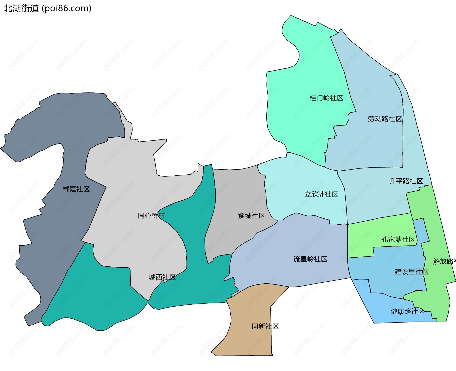 北湖街道边界地图(五级行政区划)