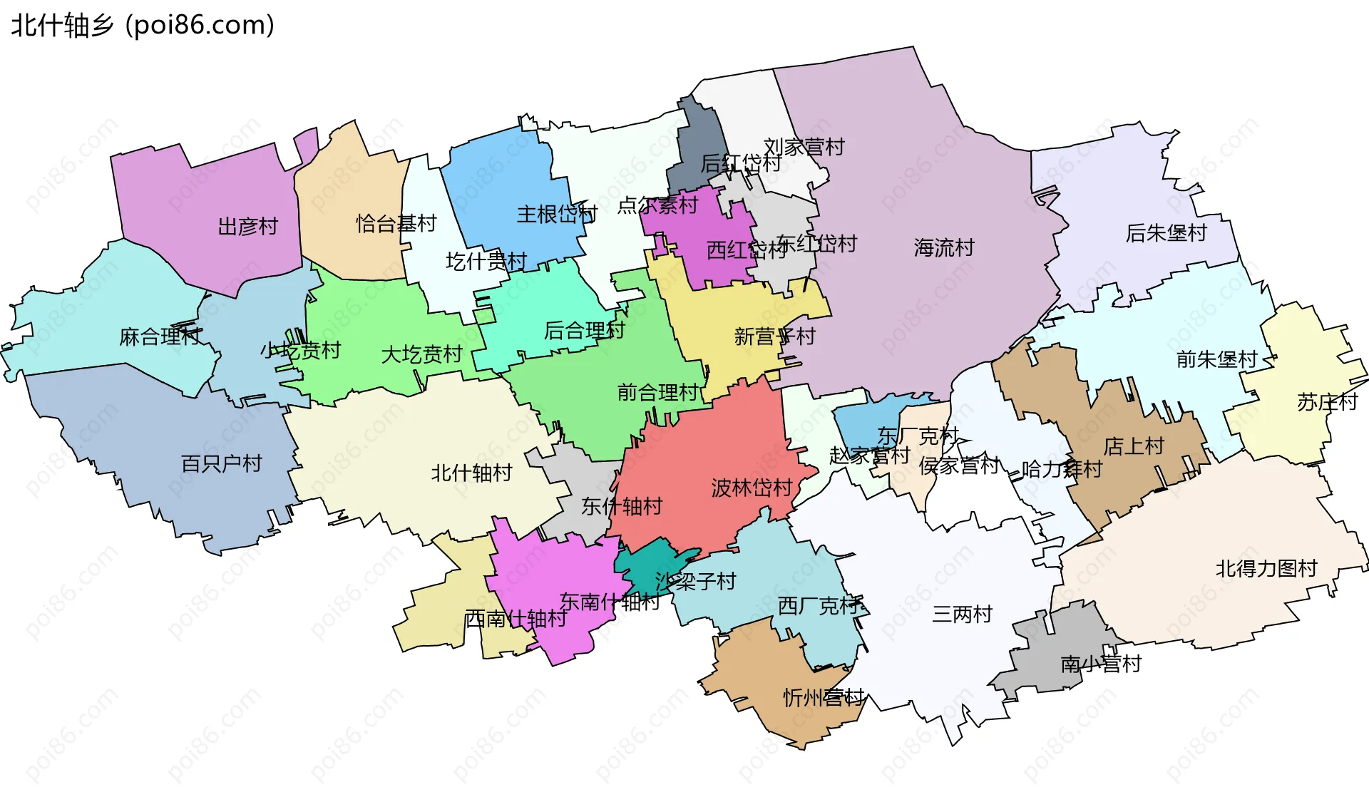 北什轴乡边界地图(五级行政区划)