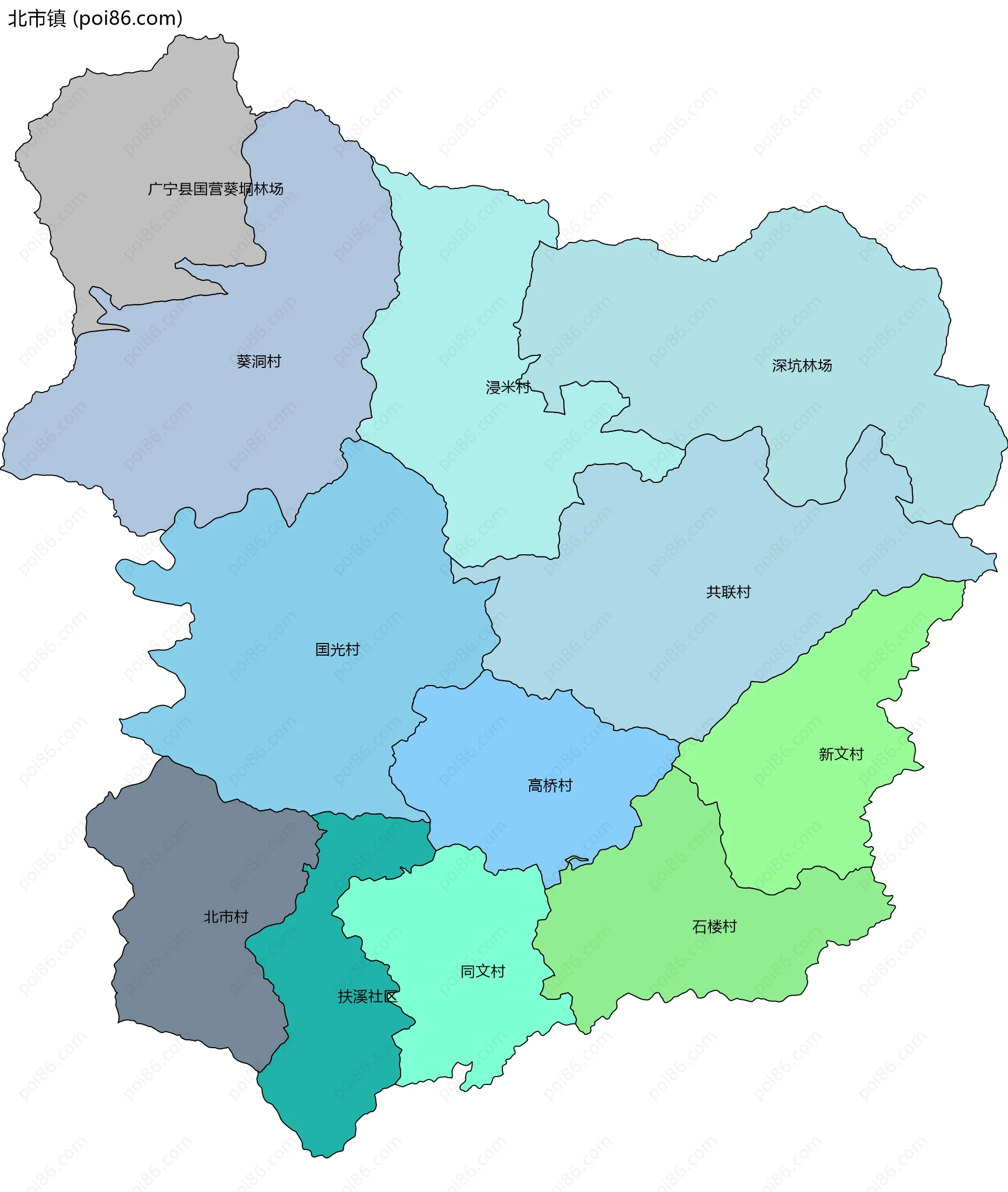 北市镇边界地图(五级行政区划)