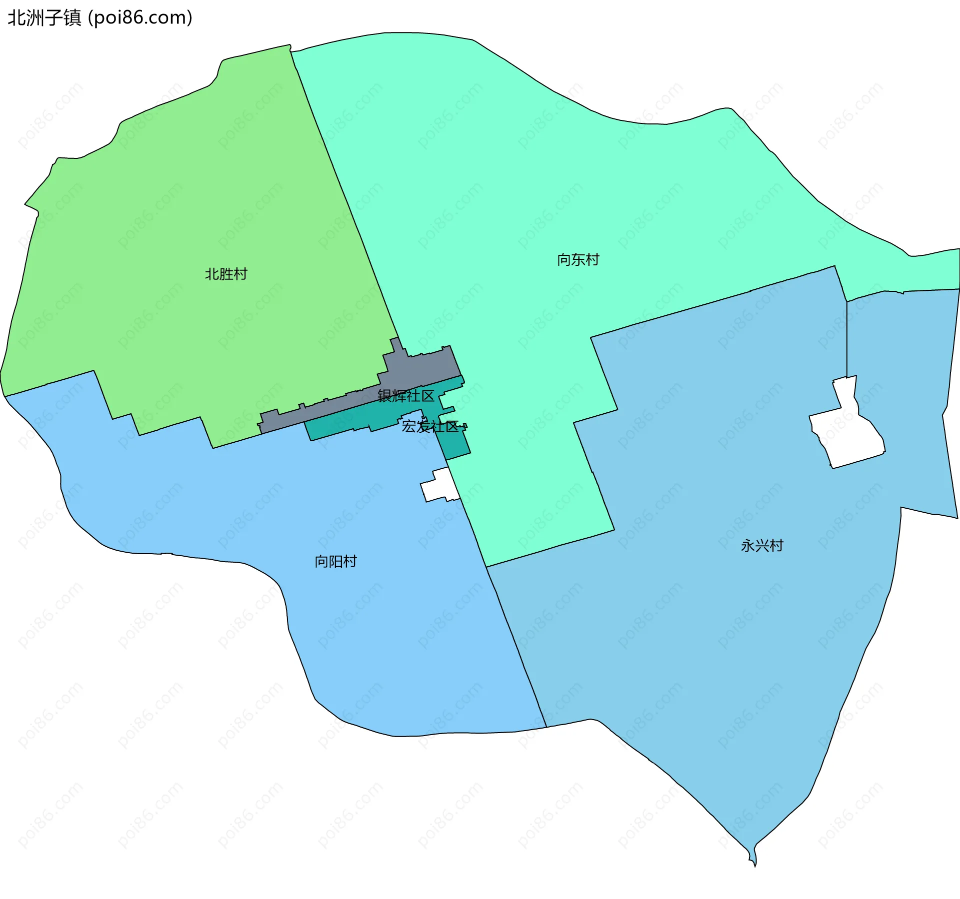 北洲子镇边界地图(五级行政区划)