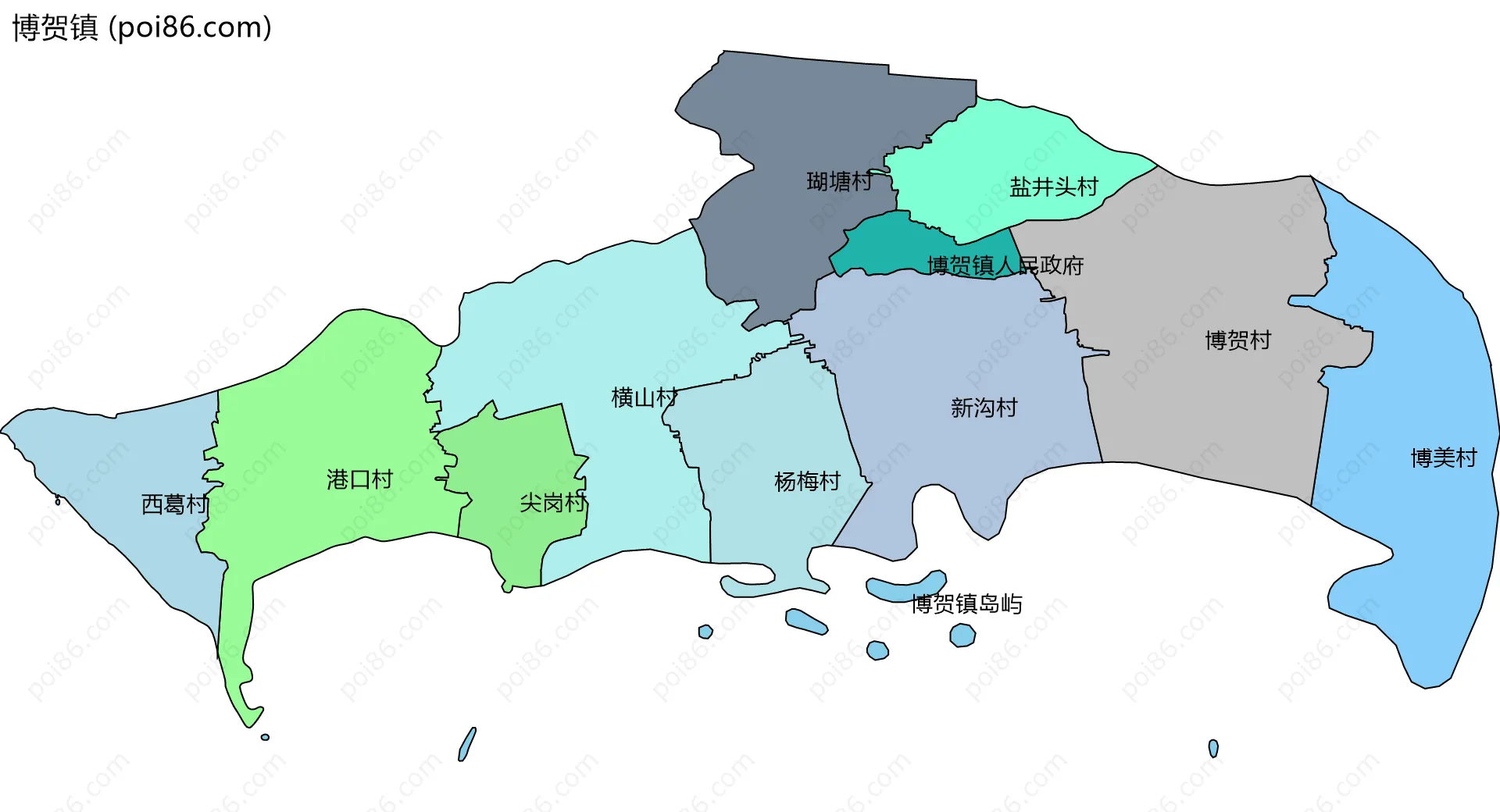 博贺镇边界地图(五级行政区划)