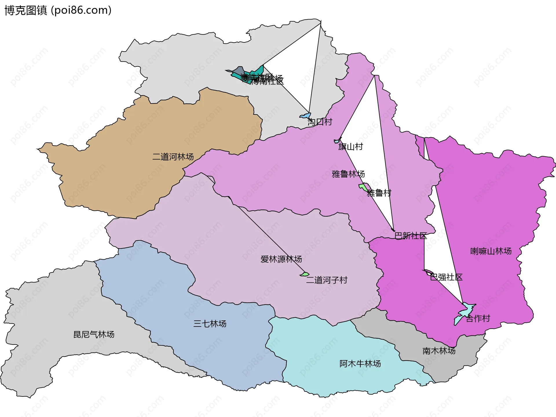 博克图镇边界地图(五级行政区划)