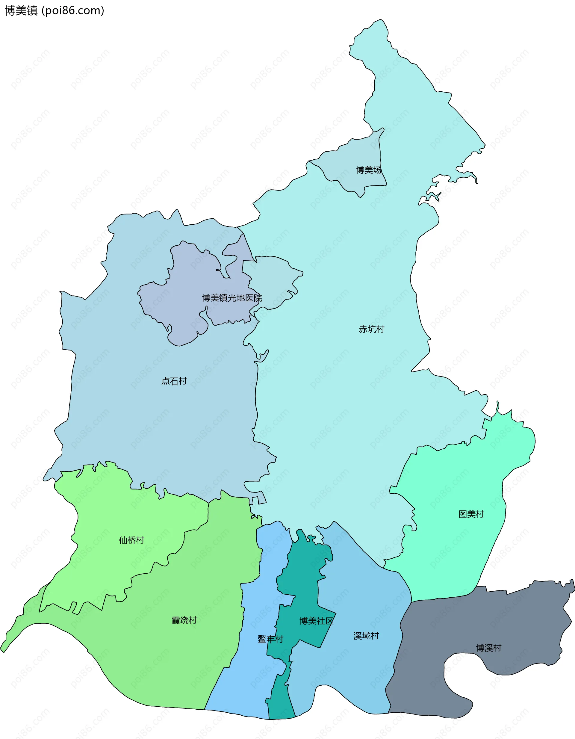 博美镇边界地图(五级行政区划)