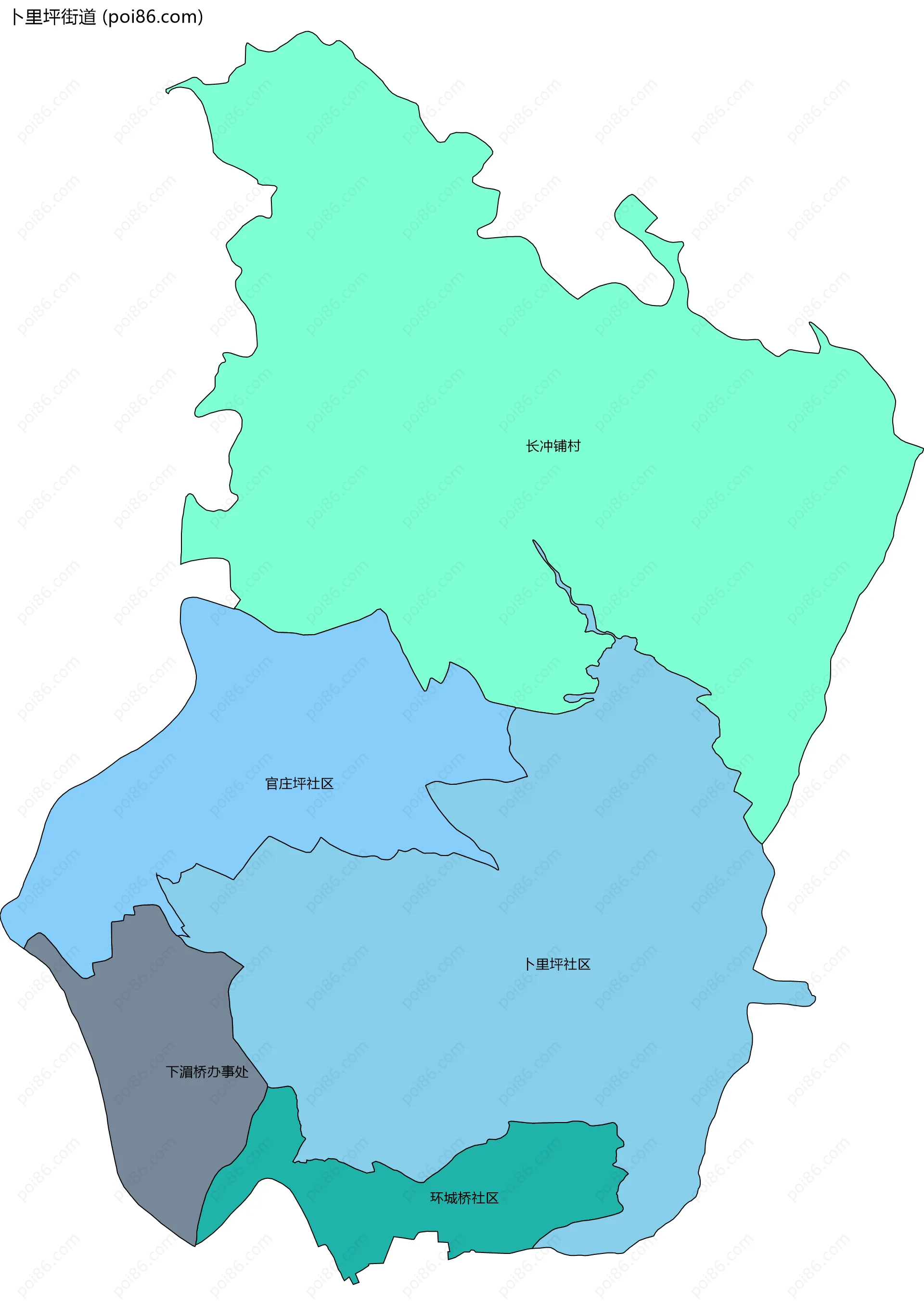 卜里坪街道边界地图(五级行政区划)