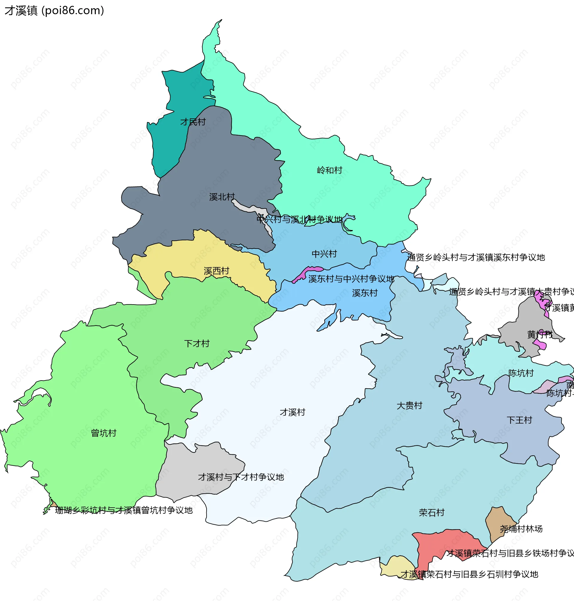才溪镇边界地图(五级行政区划)