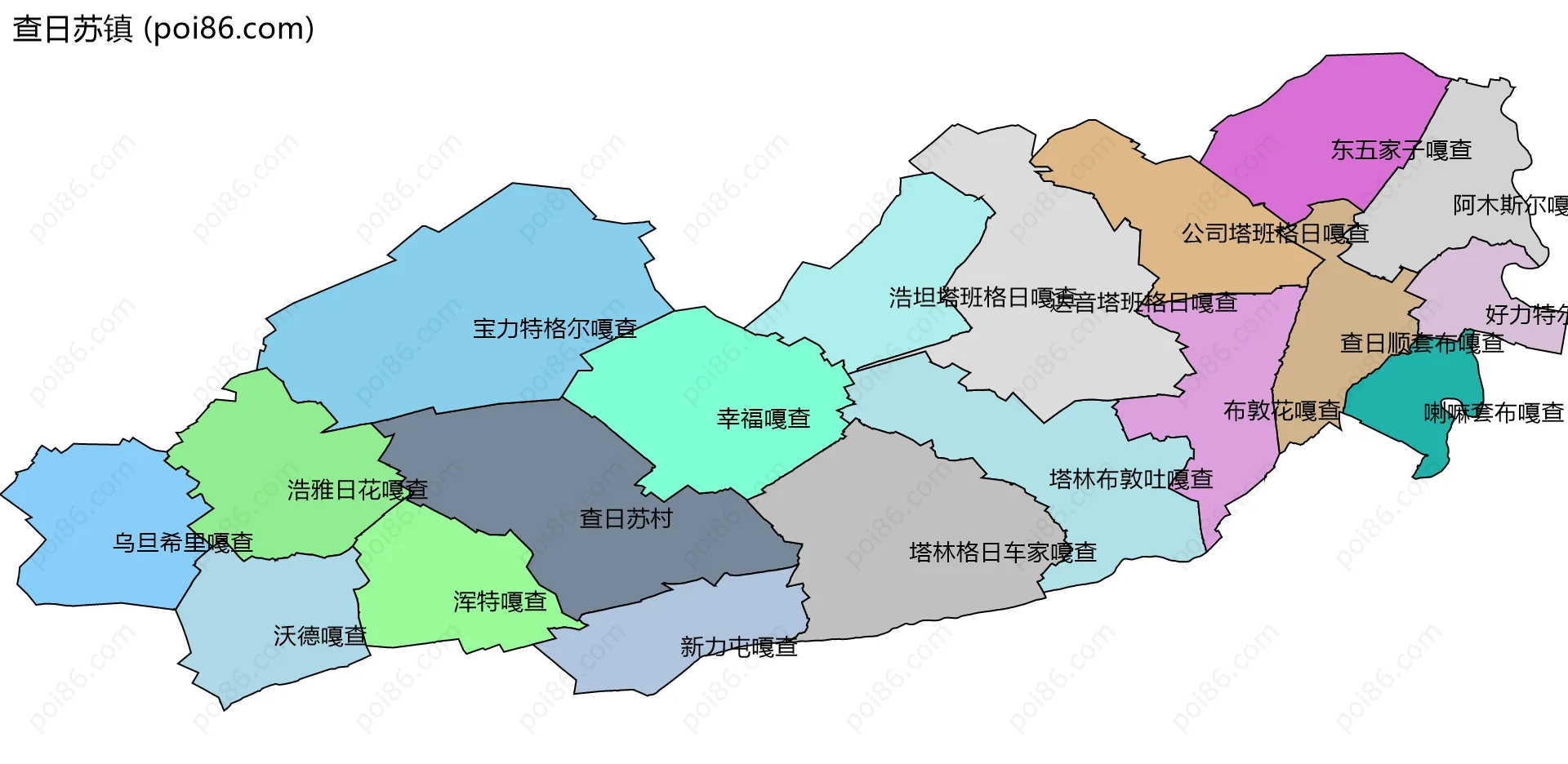 查日苏镇边界地图(五级行政区划)