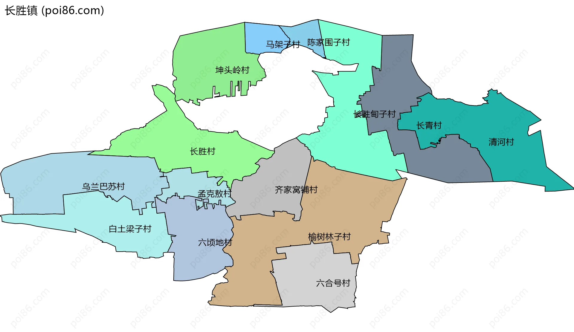 长胜镇边界地图(五级行政区划)