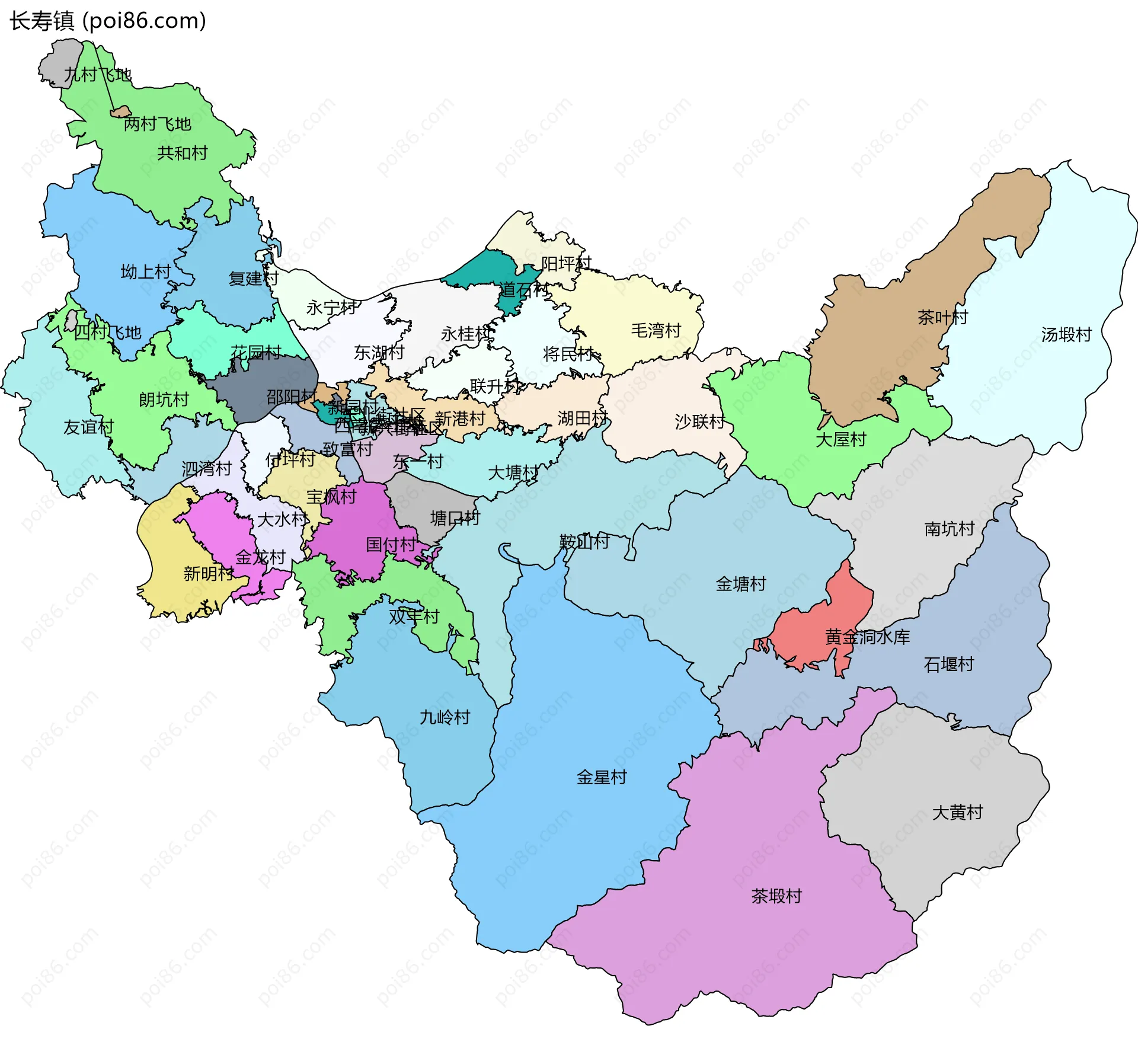 长寿镇边界地图(五级行政区划)