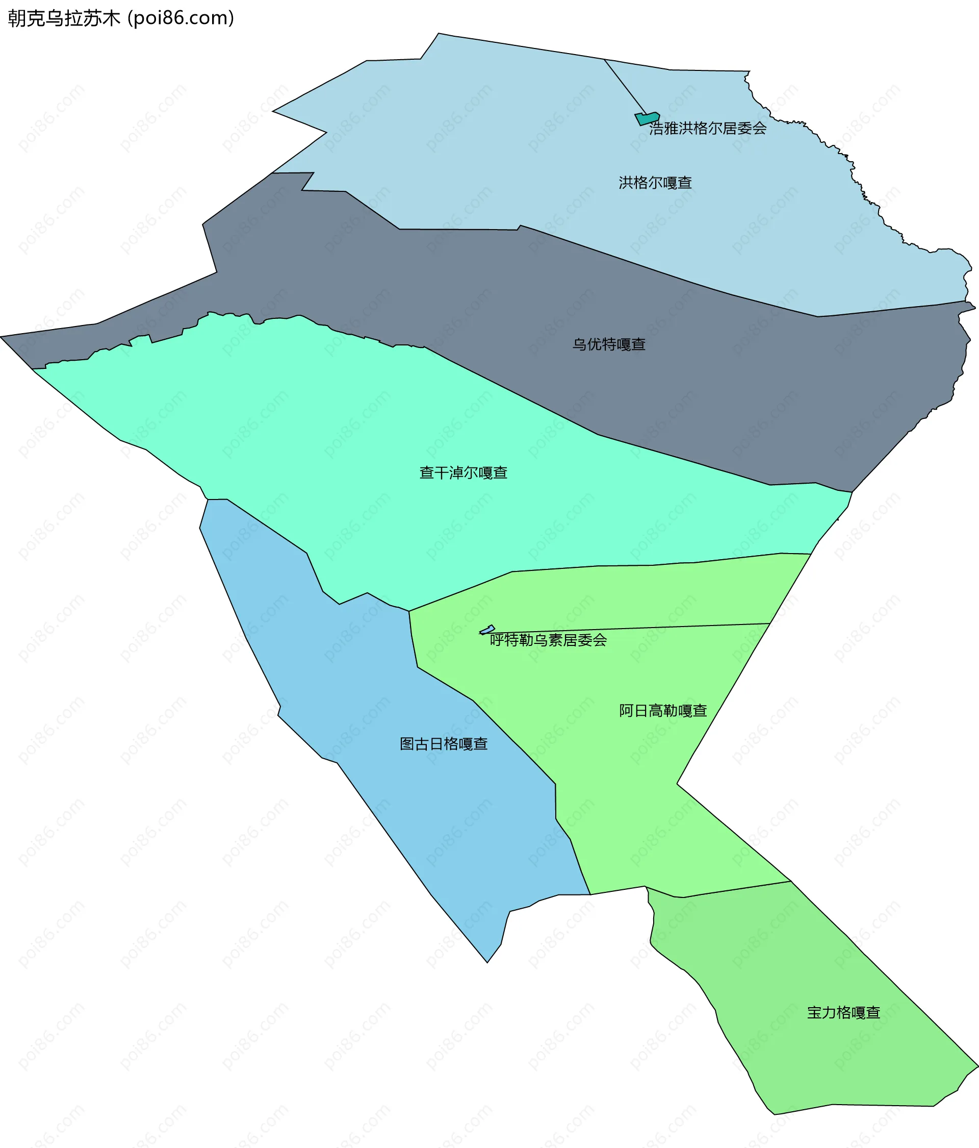 朝克乌拉苏木边界地图(五级行政区划)