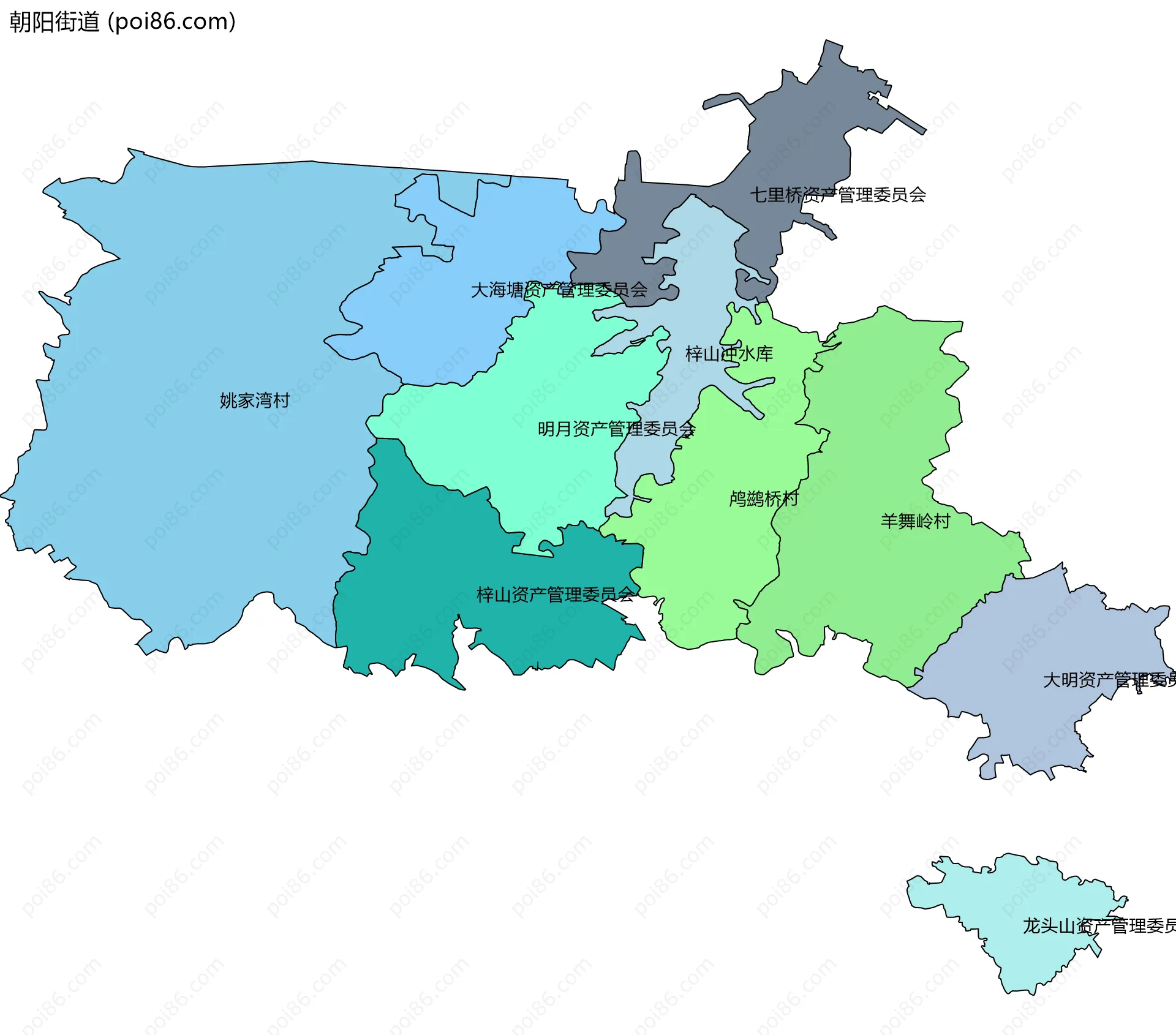 朝阳街道边界地图(五级行政区划)