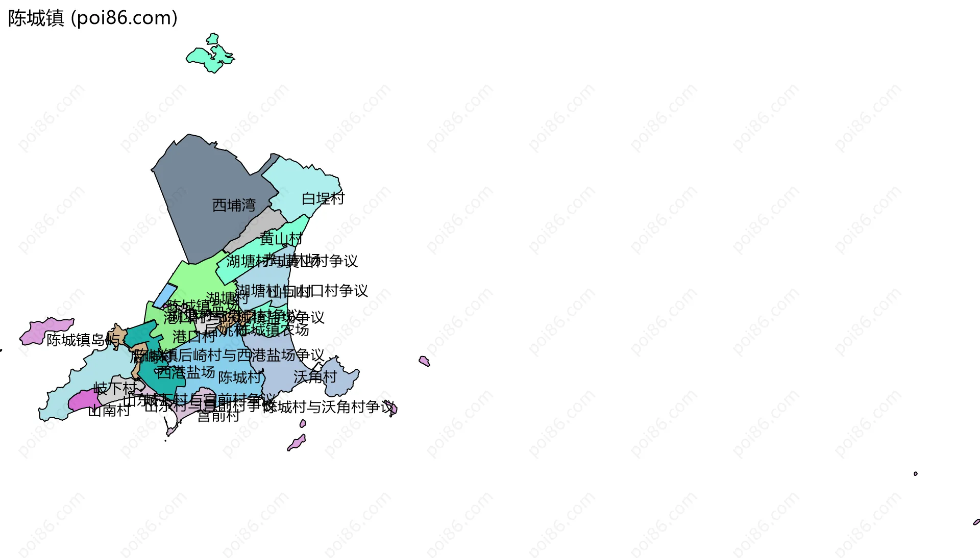 陈城镇边界地图(五级行政区划)