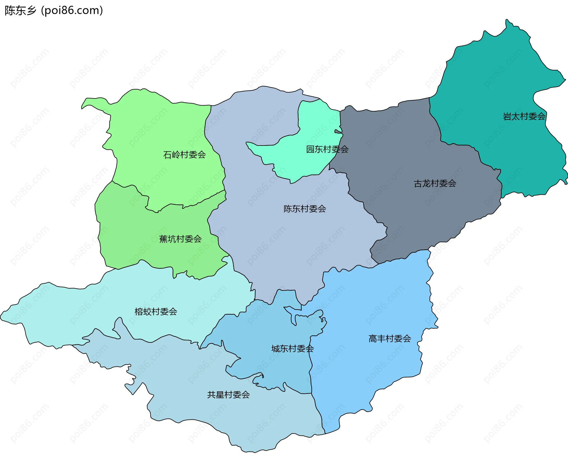 陈东乡边界地图(五级行政区划)