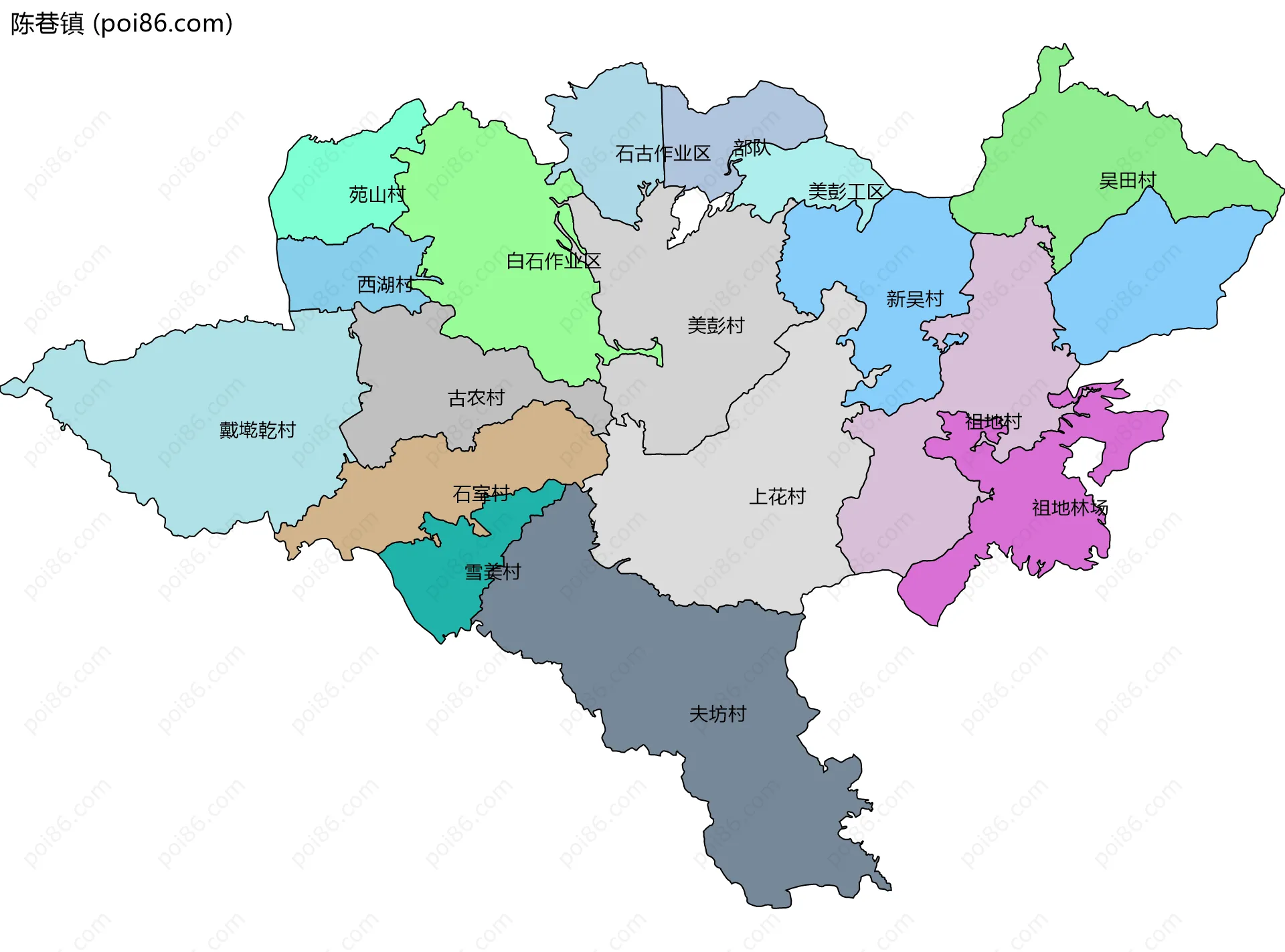 陈巷镇边界地图(五级行政区划)