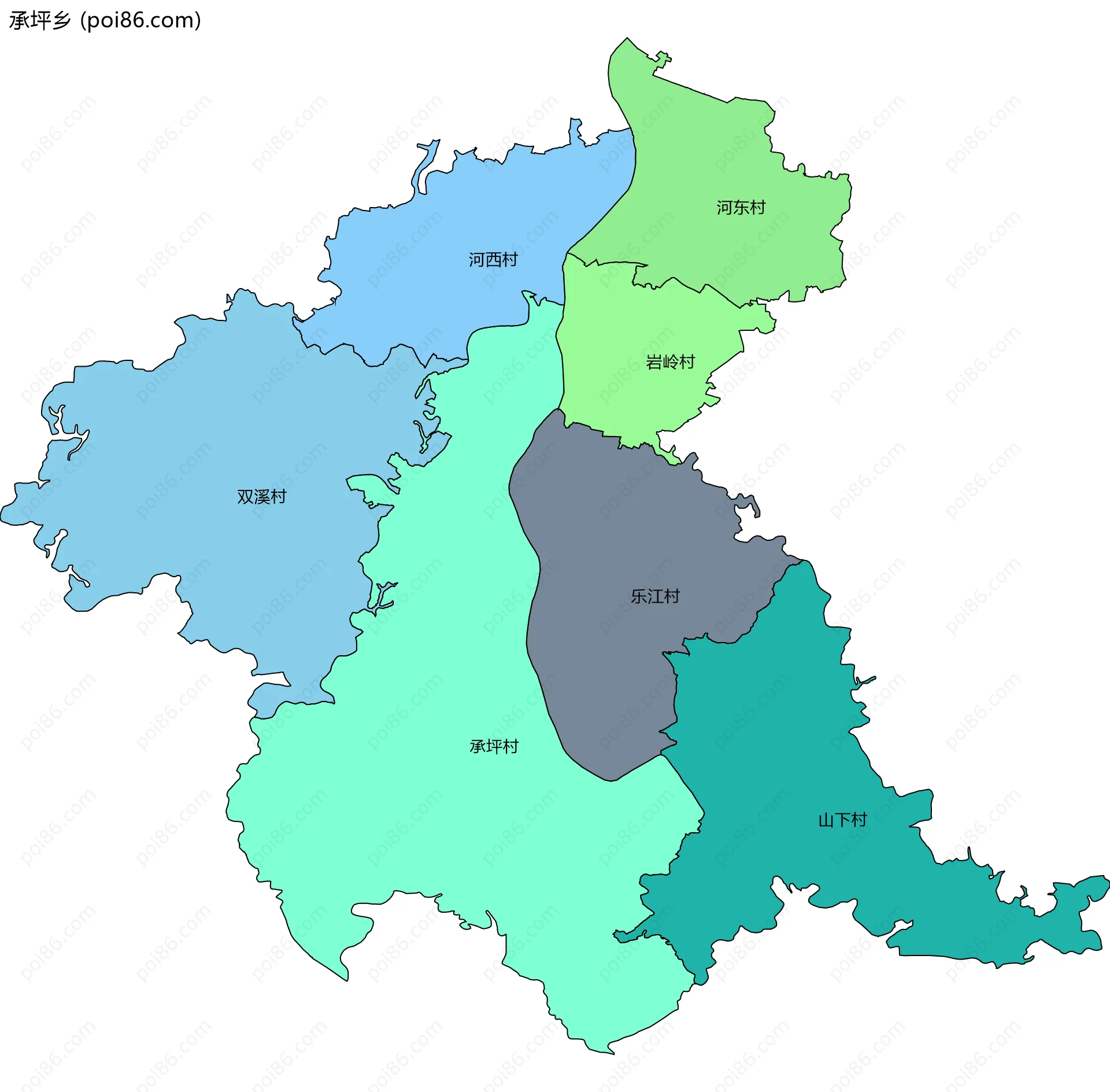 承坪乡边界地图(五级行政区划)