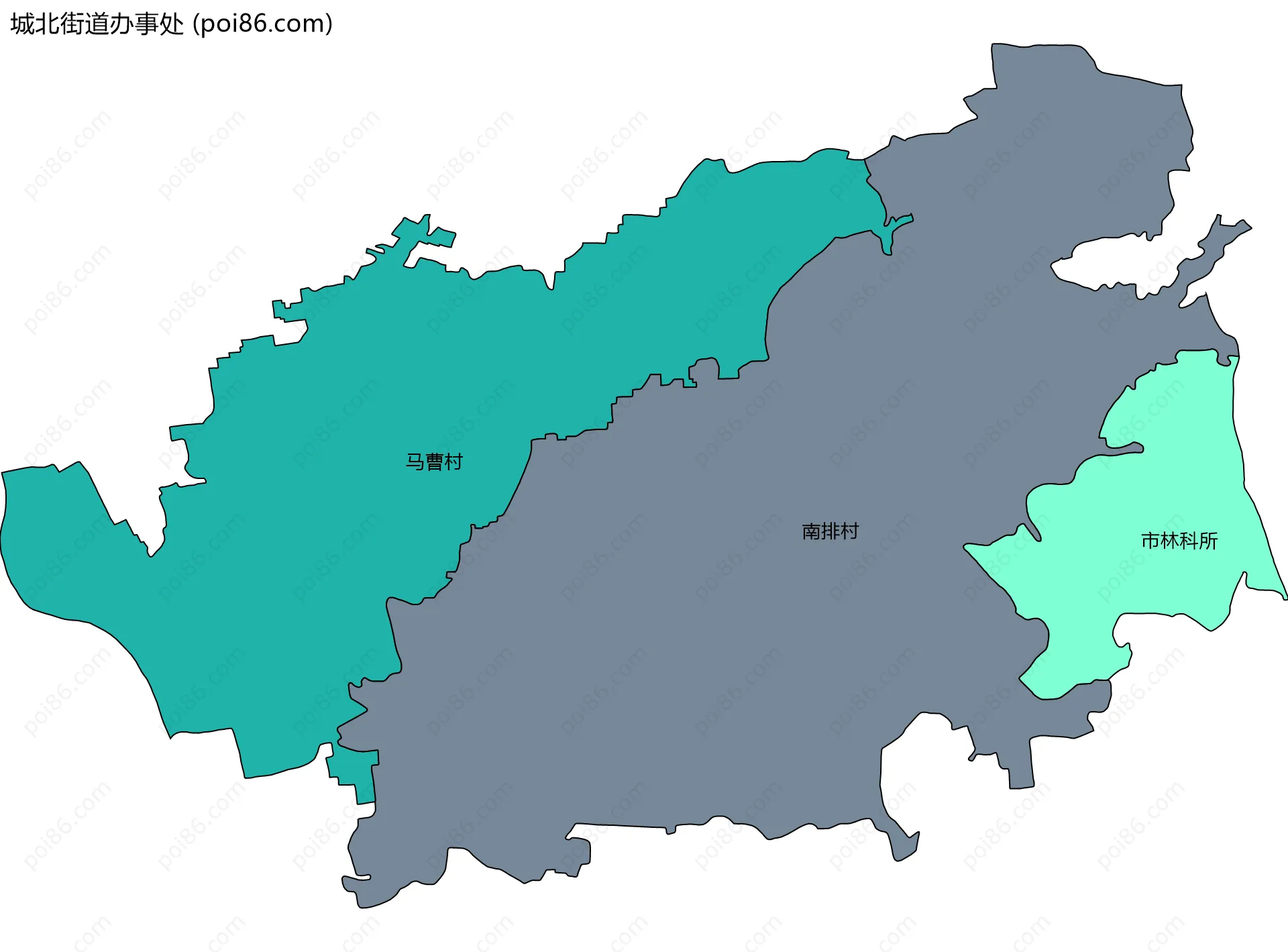 城北街道办事处边界地图(五级行政区划)
