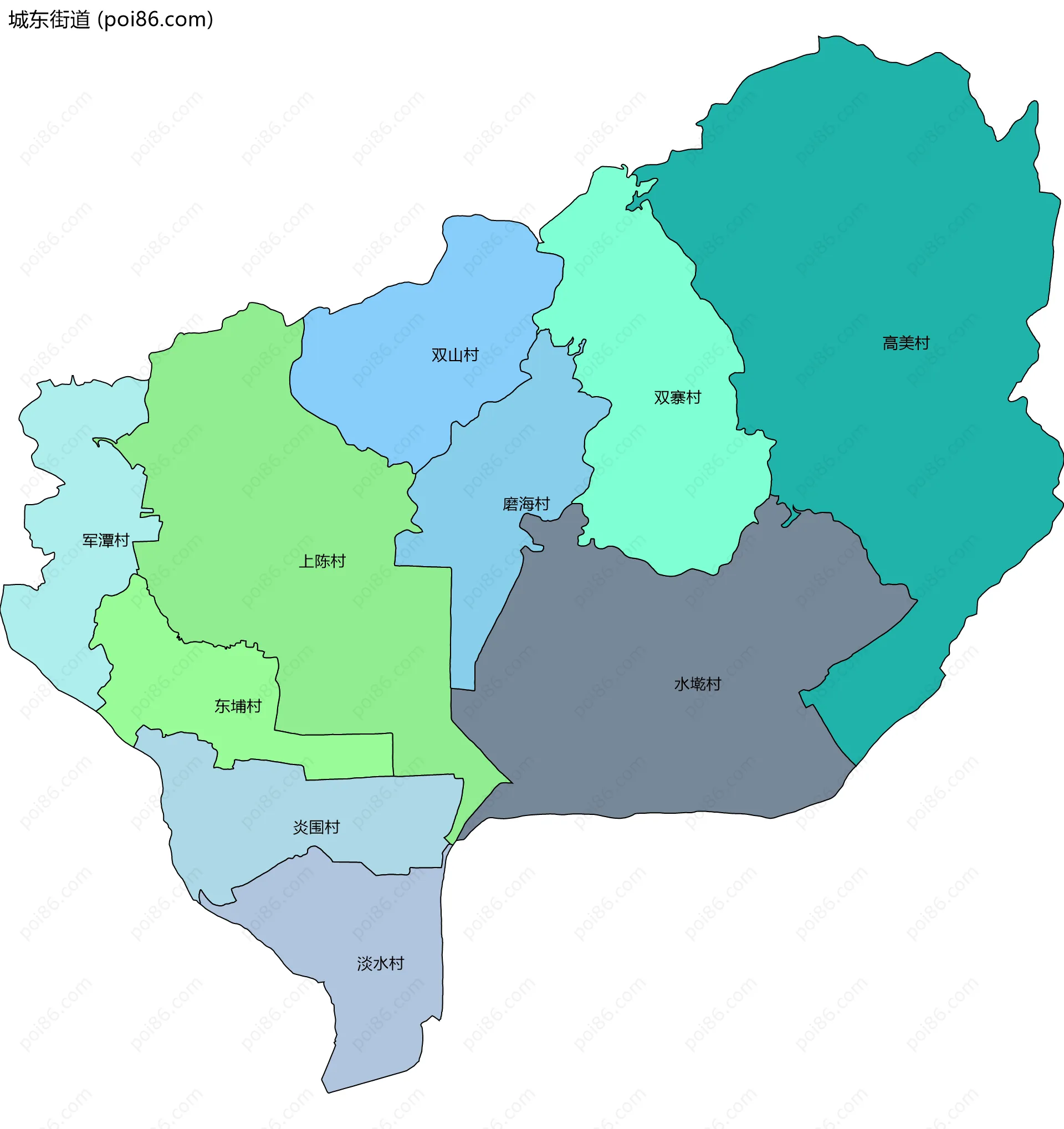 城东街道边界地图(五级行政区划)