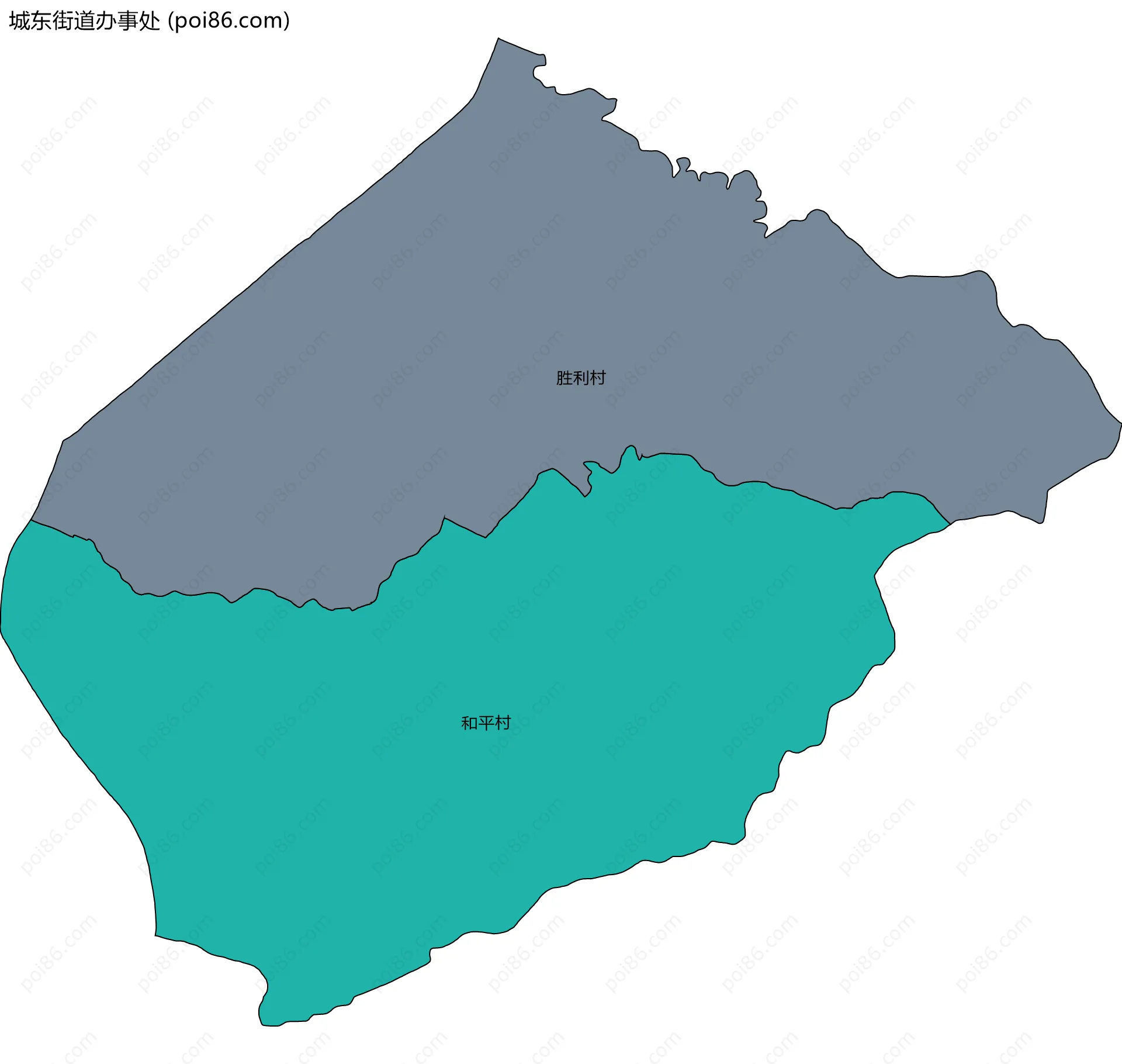 城东街道办事处边界地图(五级行政区划)